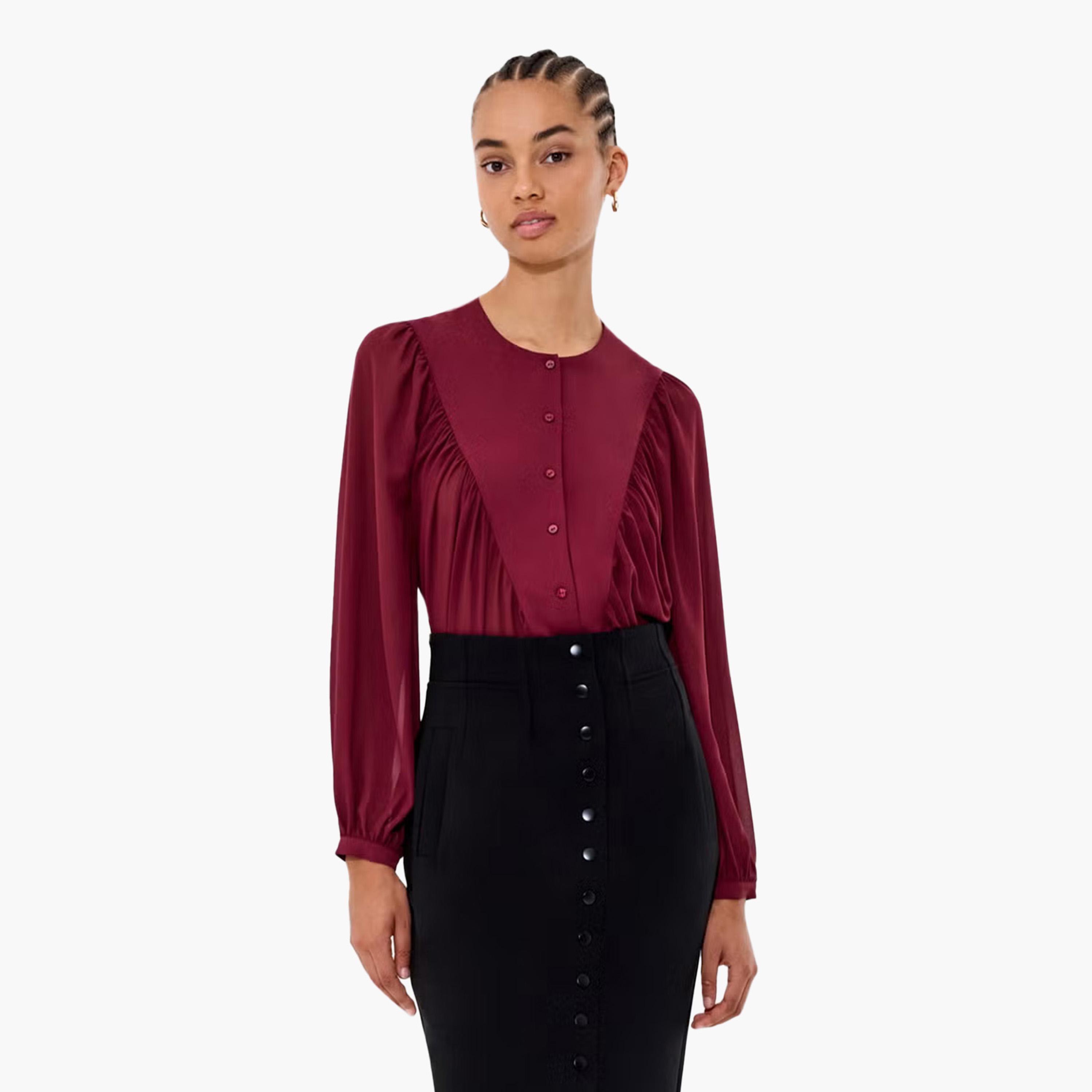 French Connection Red Ruched Women's Top-women-clothing-shirtsandblouses-blouses-image-1