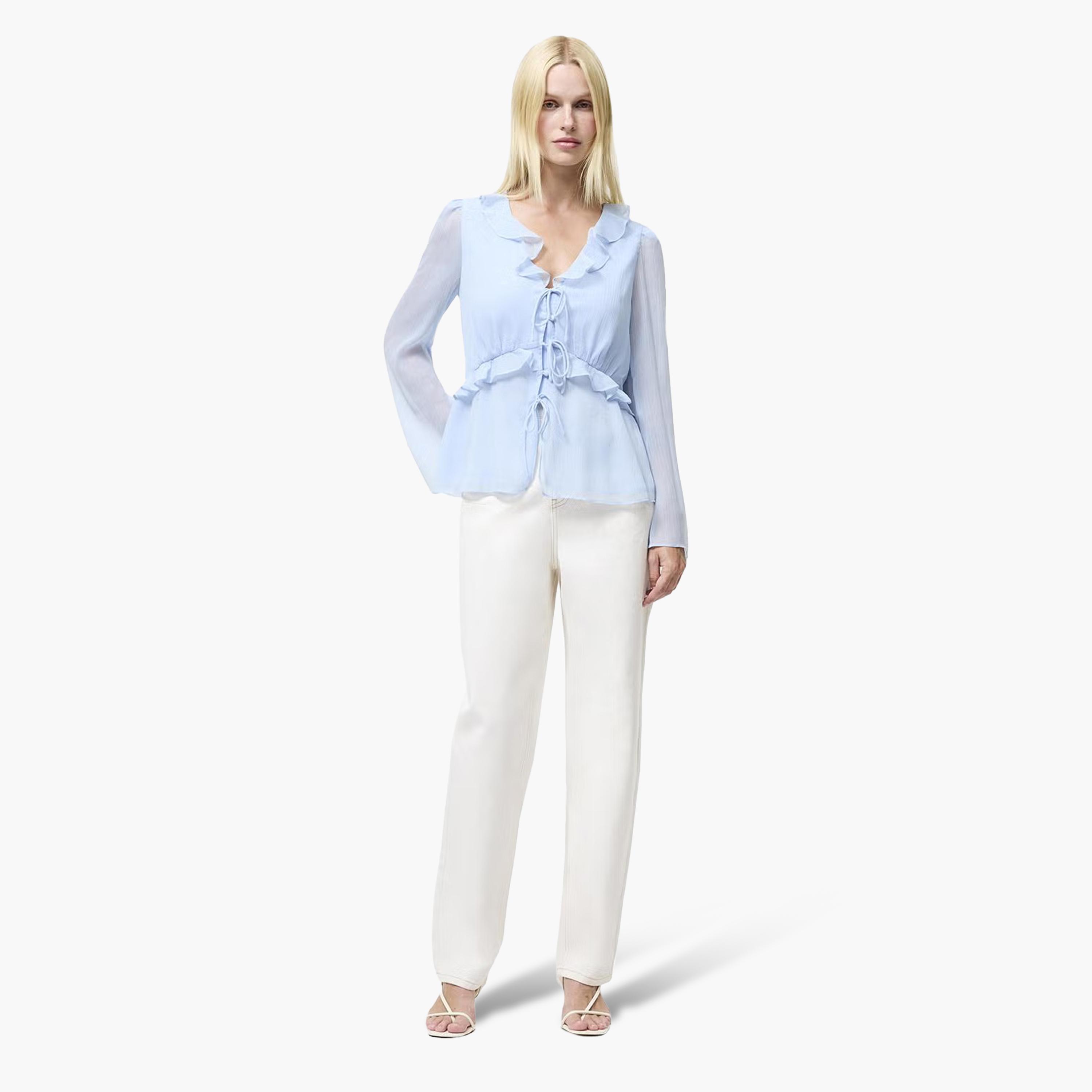 French Connection Blue Textured Women's Peplum Top-women-clothing-shirtsandblouses-blouses-image-1