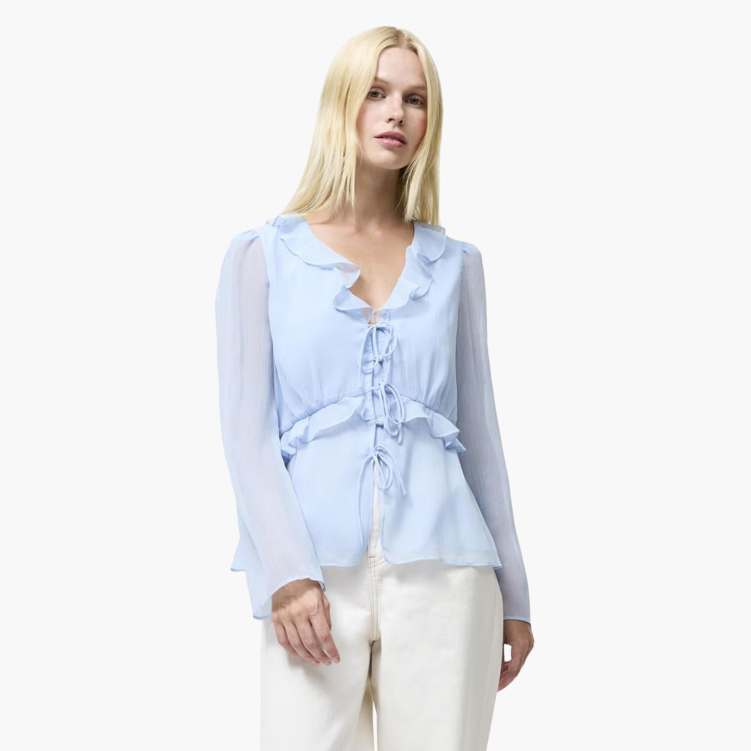 French Connection Blue Textured Women's Peplum Top-women-clothing-shirtsandblouses-blouses-image-2