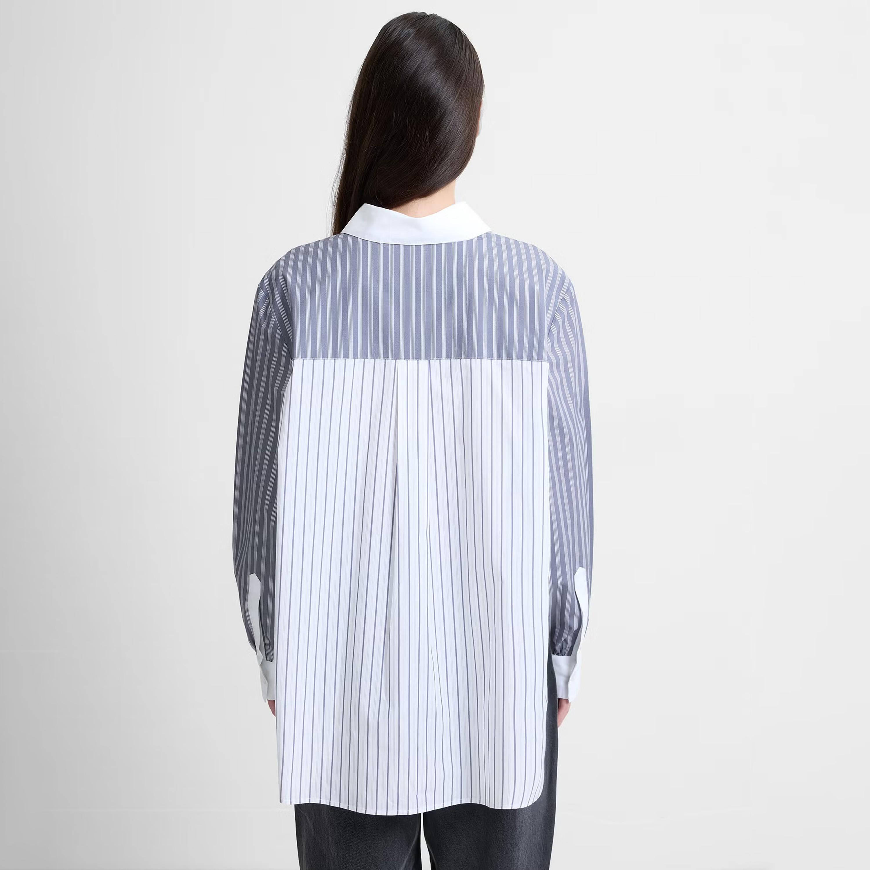 قميص قطن حريمي بياقة بتصميم كتل ألوان ومخطط باللون الأبيض من فرينش كونكشن-women-clothing-shirtsandblouses-shirts-image-3