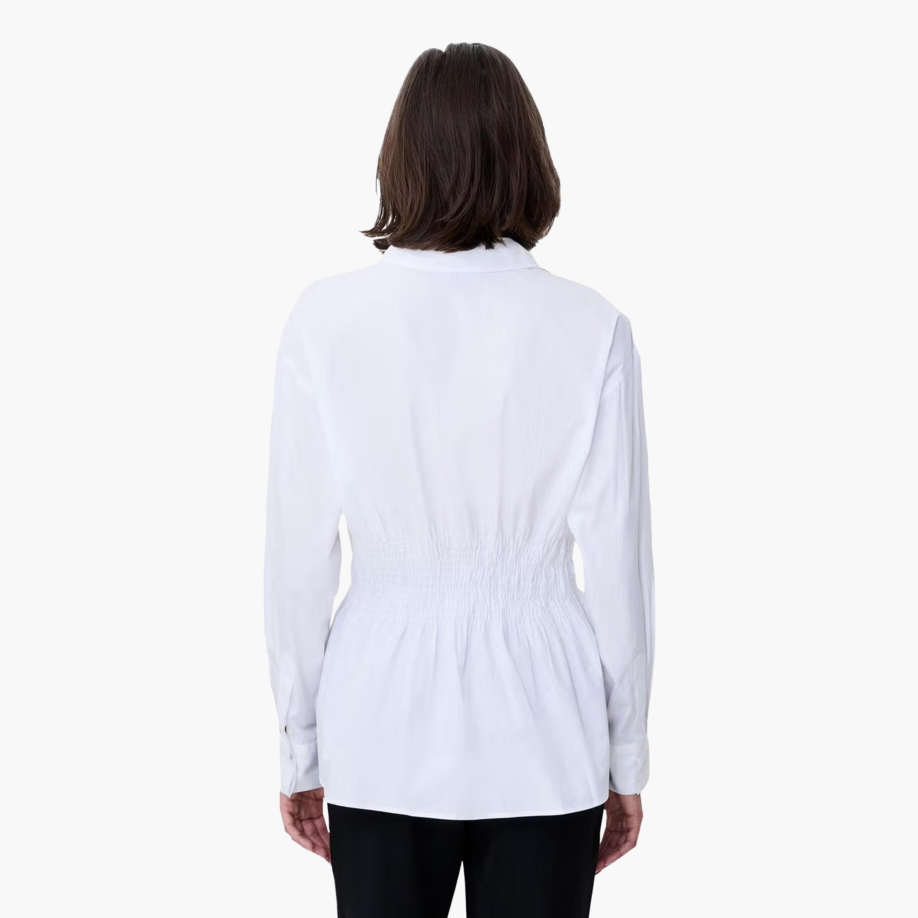French Connection White Smocked Cotton Collared Women's Shirt-women-clothing-shirtsandblouses-shirts-image-3