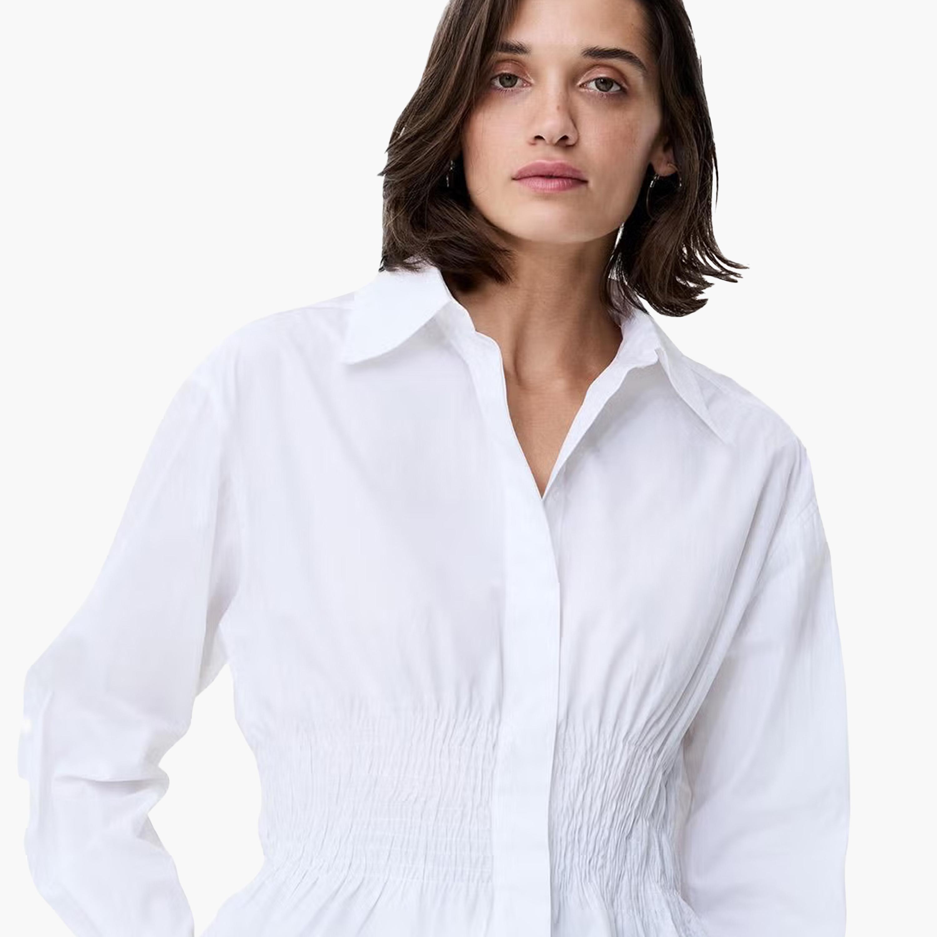 French Connection White Smocked Cotton Collared Women's Shirt-women-clothing-shirtsandblouses-shirts-image-4