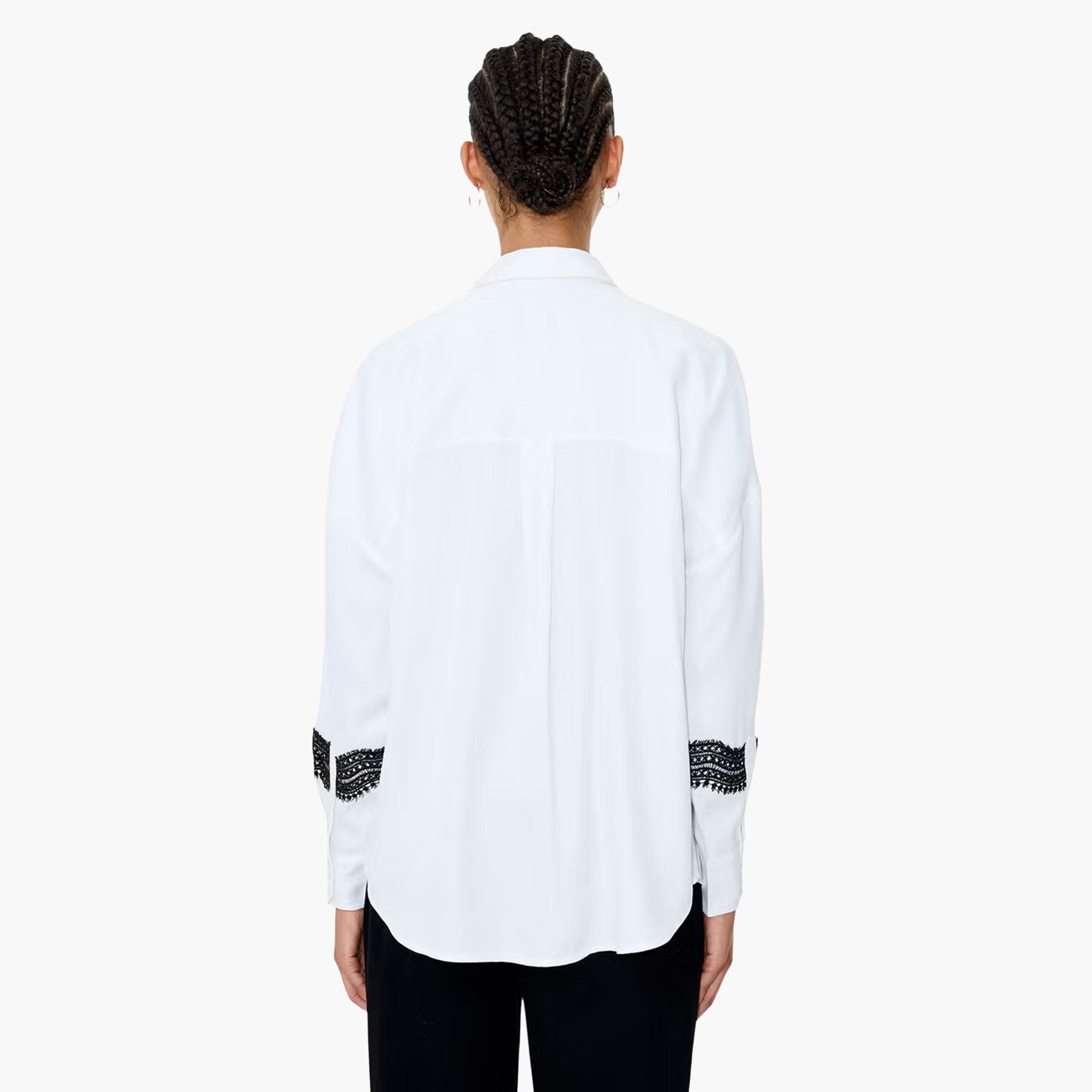 قميص حريمي بأكتاف ساقطة وياقة ومزين بالدانتيل باللون الأبيض من فرينش كونكشن-women-clothing-shirtsandblouses-shirts-image-3