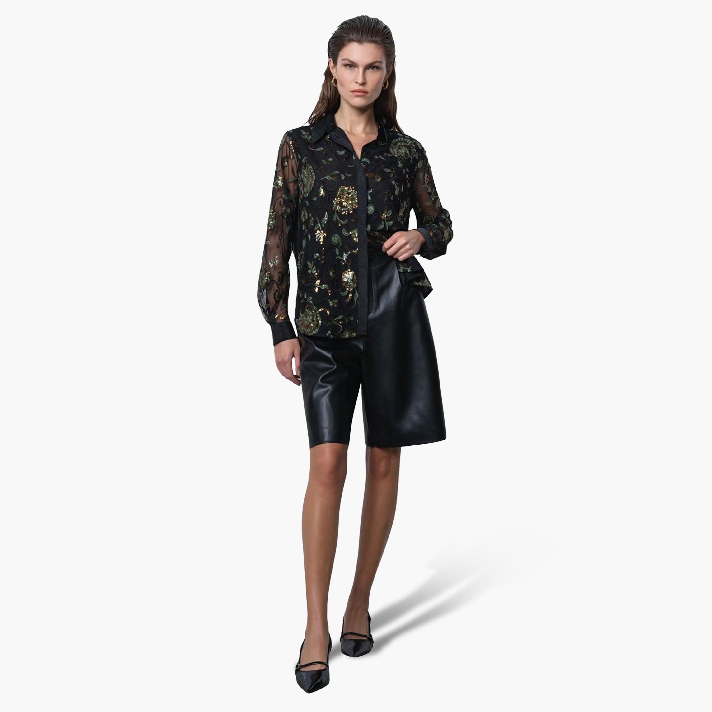 قميص حريمي بياقة ومزين بالترتر باللون الأسود من فرينش كونكشن-women-clothing-shirtsandblouses-shirts-image-2