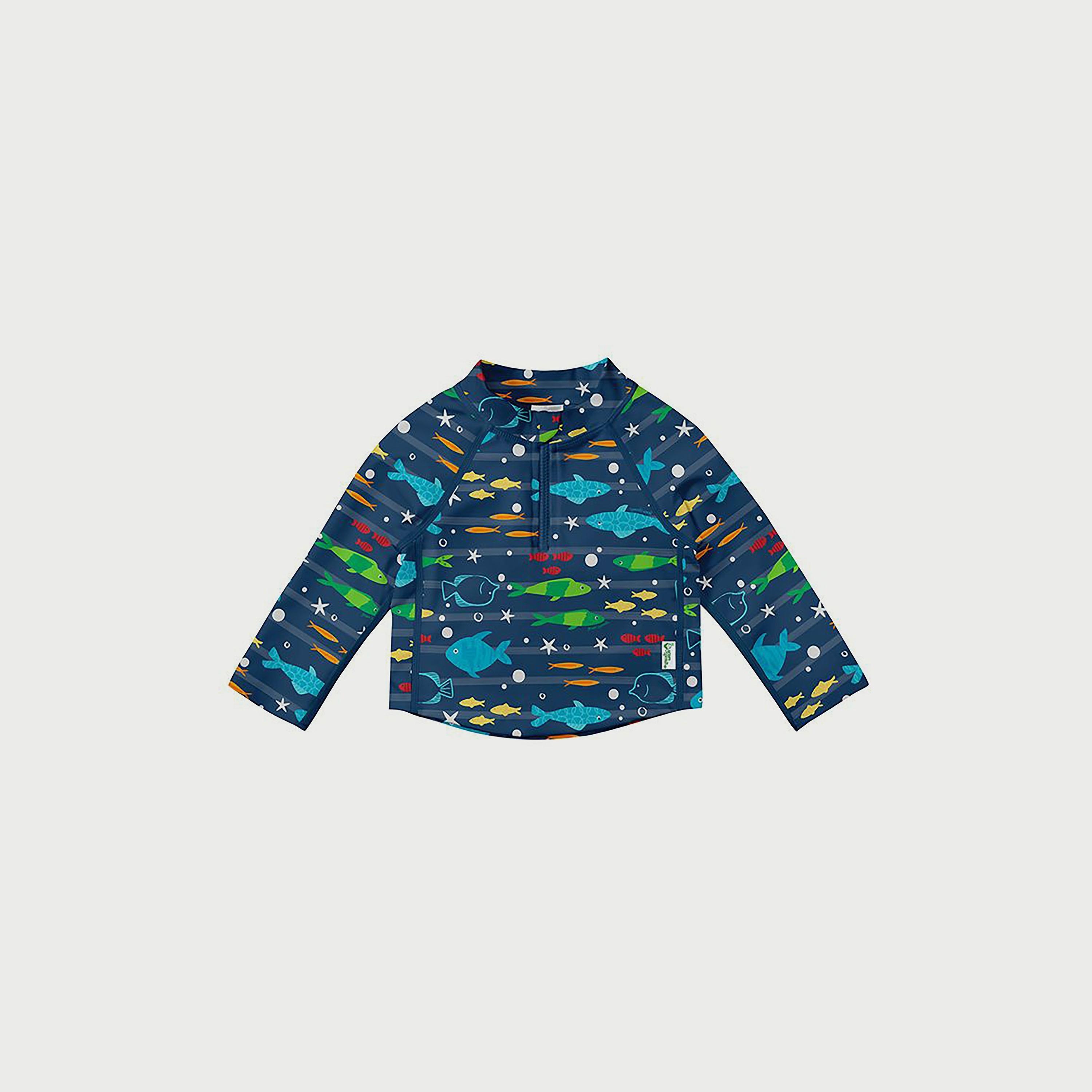 Green Sprouts Long Sleeve Zip Rashguard Shirt - Navy Fish-baby-boys-clothing-swimwear-image-1
