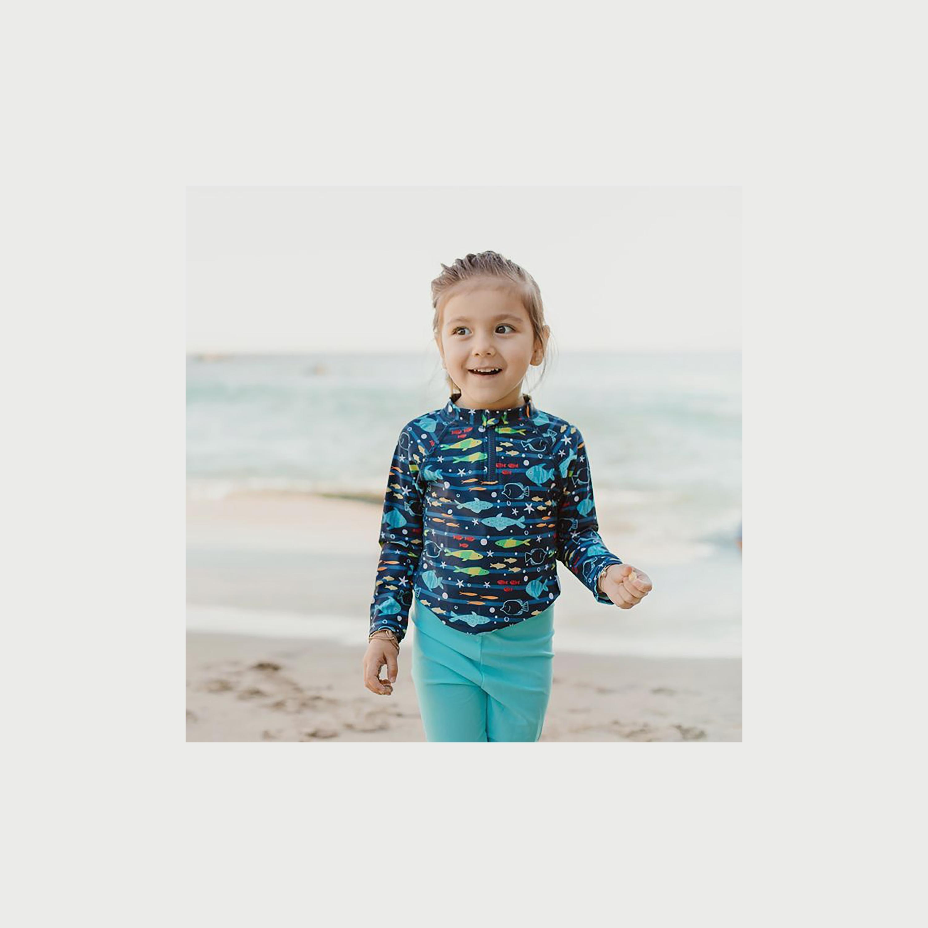 Green Sprouts Long Sleeve Zip Rashguard Shirt - Navy Fish-baby-boys-clothing-swimwear-image-2