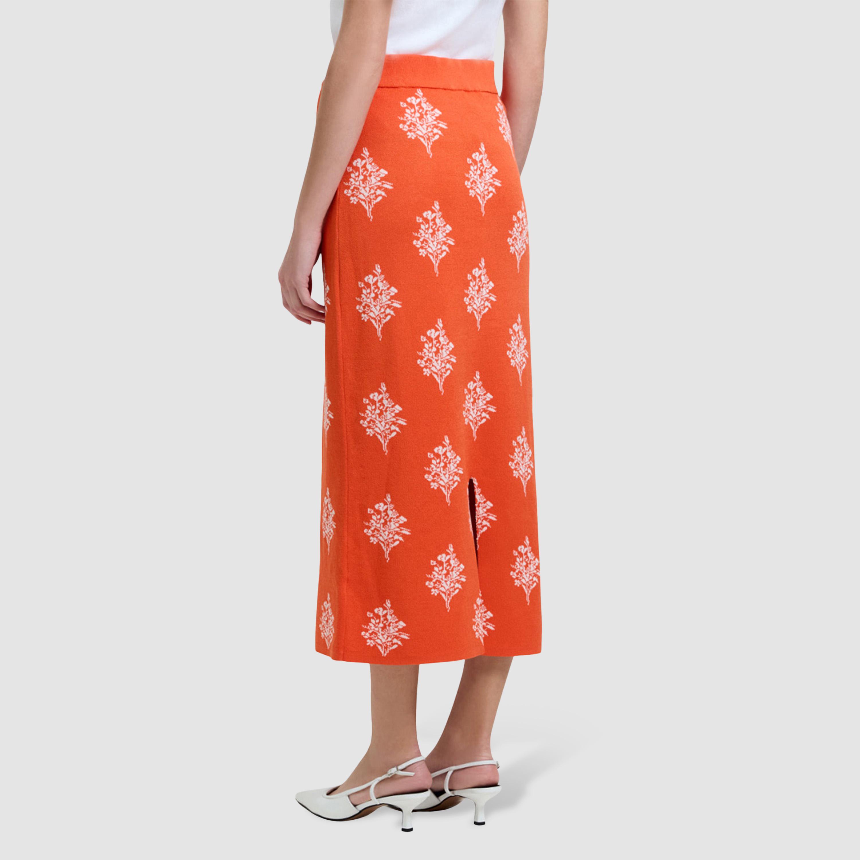 تنورة ميدي نسائية مستقيمة بفتحة وطبعة زهور لون برتقالي من فرينش كونكشن-women-clothing-bottoms-skirts-image-3