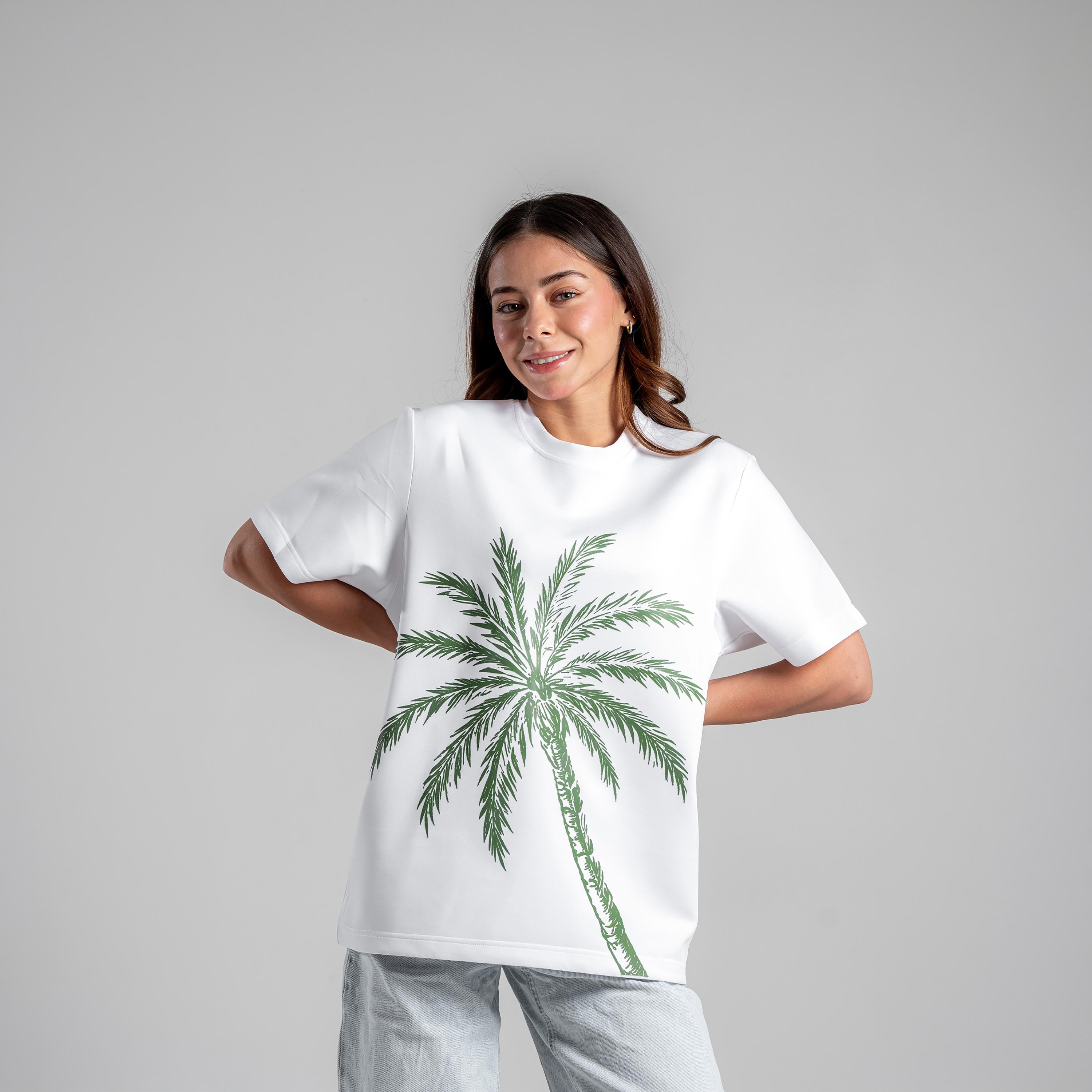 sanefn Palm Tree Print Crew Neck Short Sleeves Women's National Day T-Shirt-women-clothing-tshirts-image-2