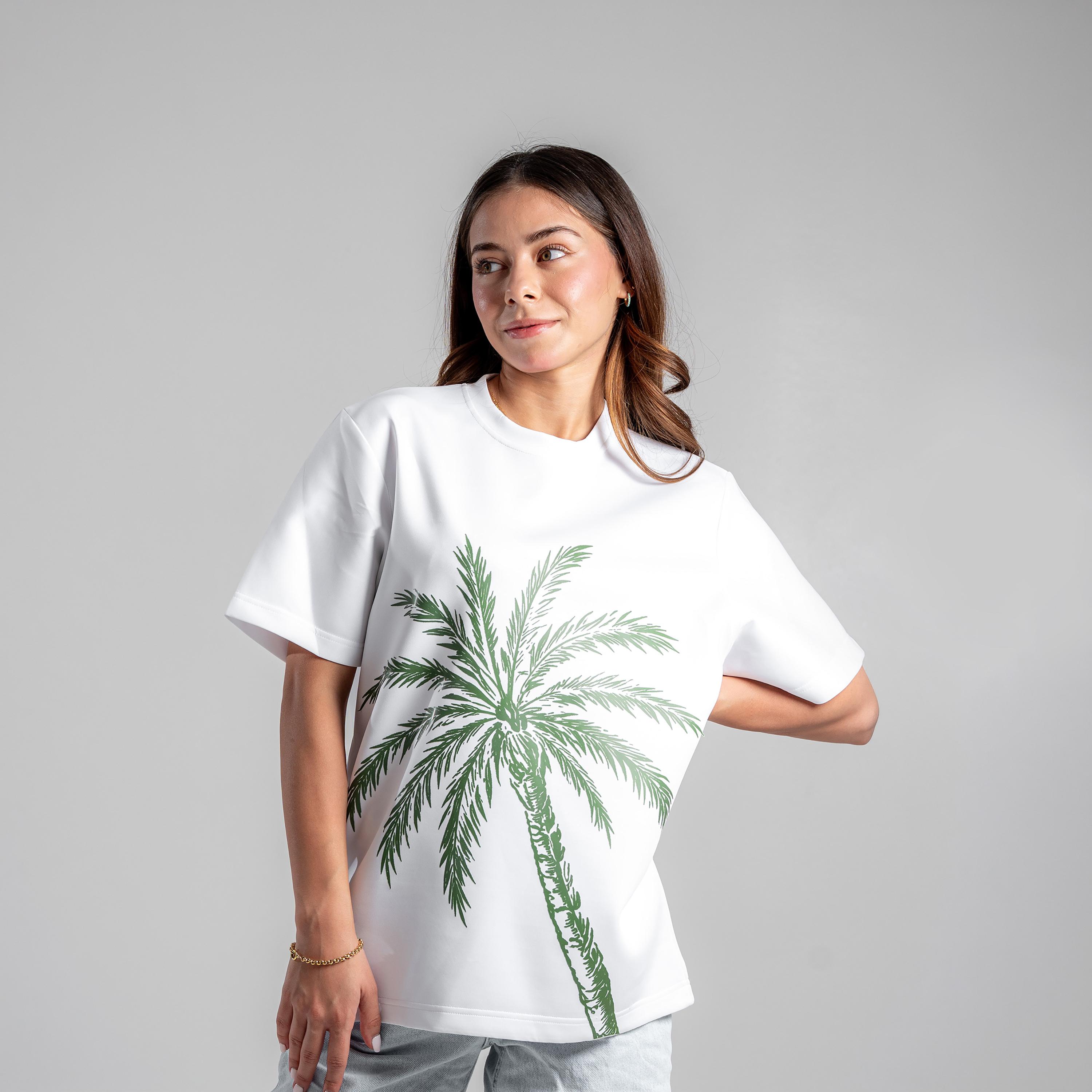 sanefn Palm Tree Print Crew Neck Short Sleeves Women's National Day T-Shirt-women-clothing-tshirts-image-3