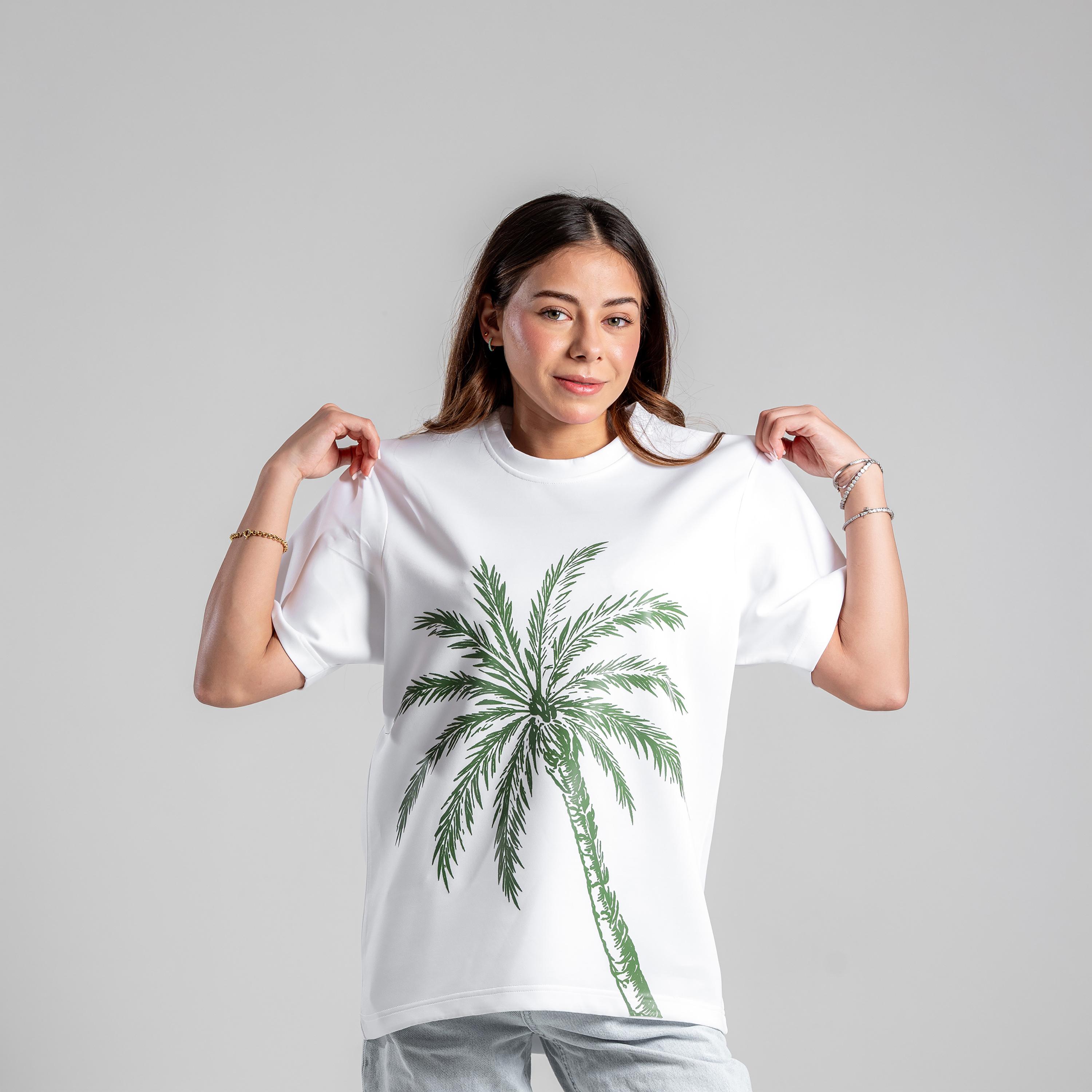 sanefn Palm Tree Print Crew Neck Short Sleeves Women's National Day T-Shirt-women-clothing-tshirts-image-4