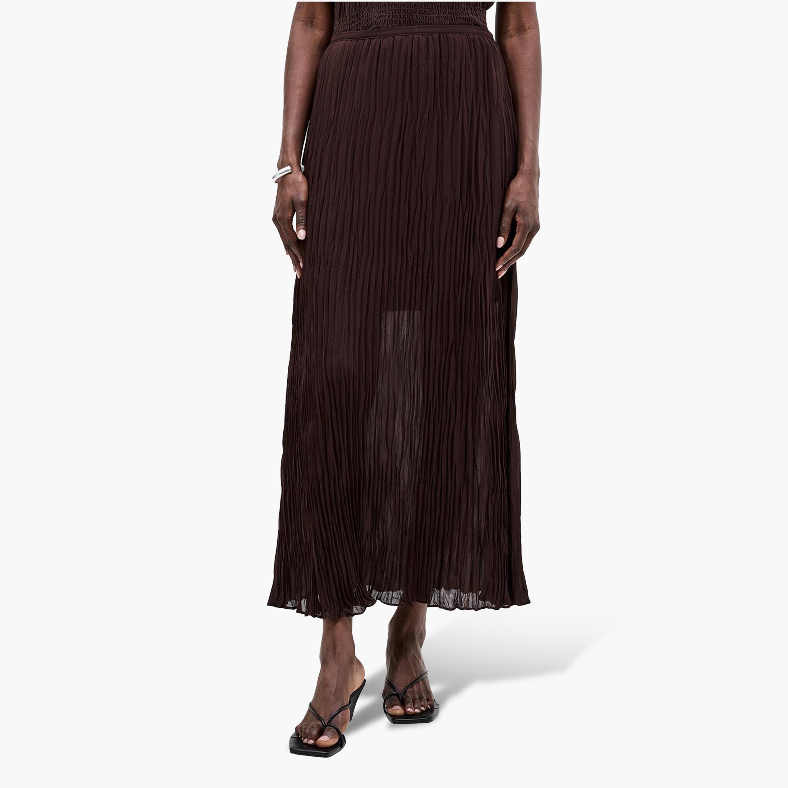 French Connection Brown Pleated Women's A-Line Midi Skirt-women-clothing-skirts-image-1