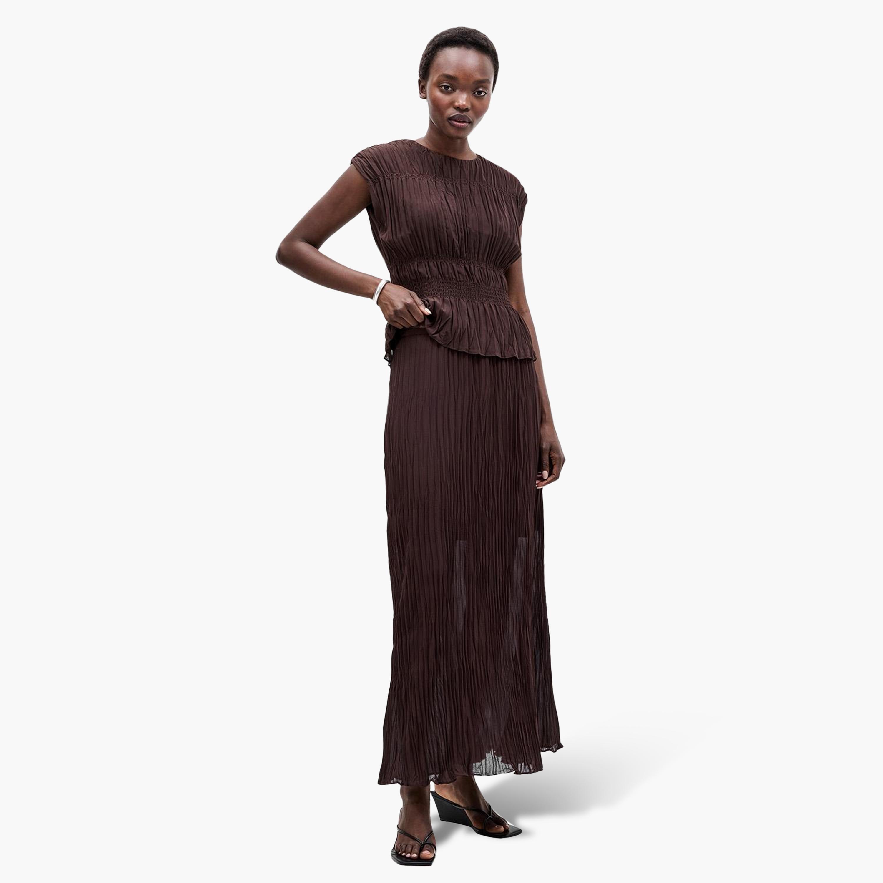 French Connection Brown Pleated Women's A-Line Midi Skirt-women-clothing-skirts-image-2