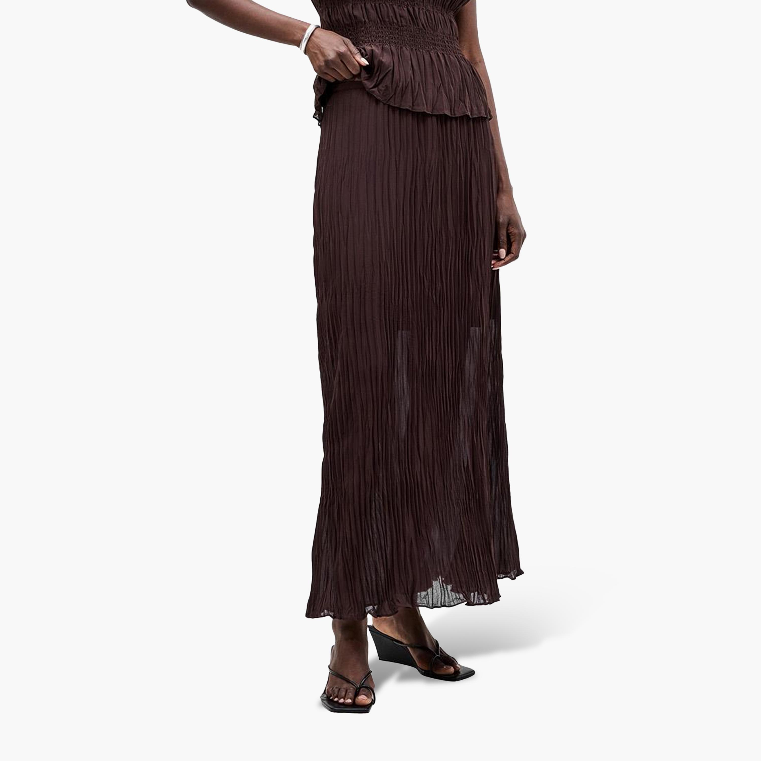 French Connection Brown Pleated Women's A-Line Midi Skirt-women-clothing-skirts-image-3