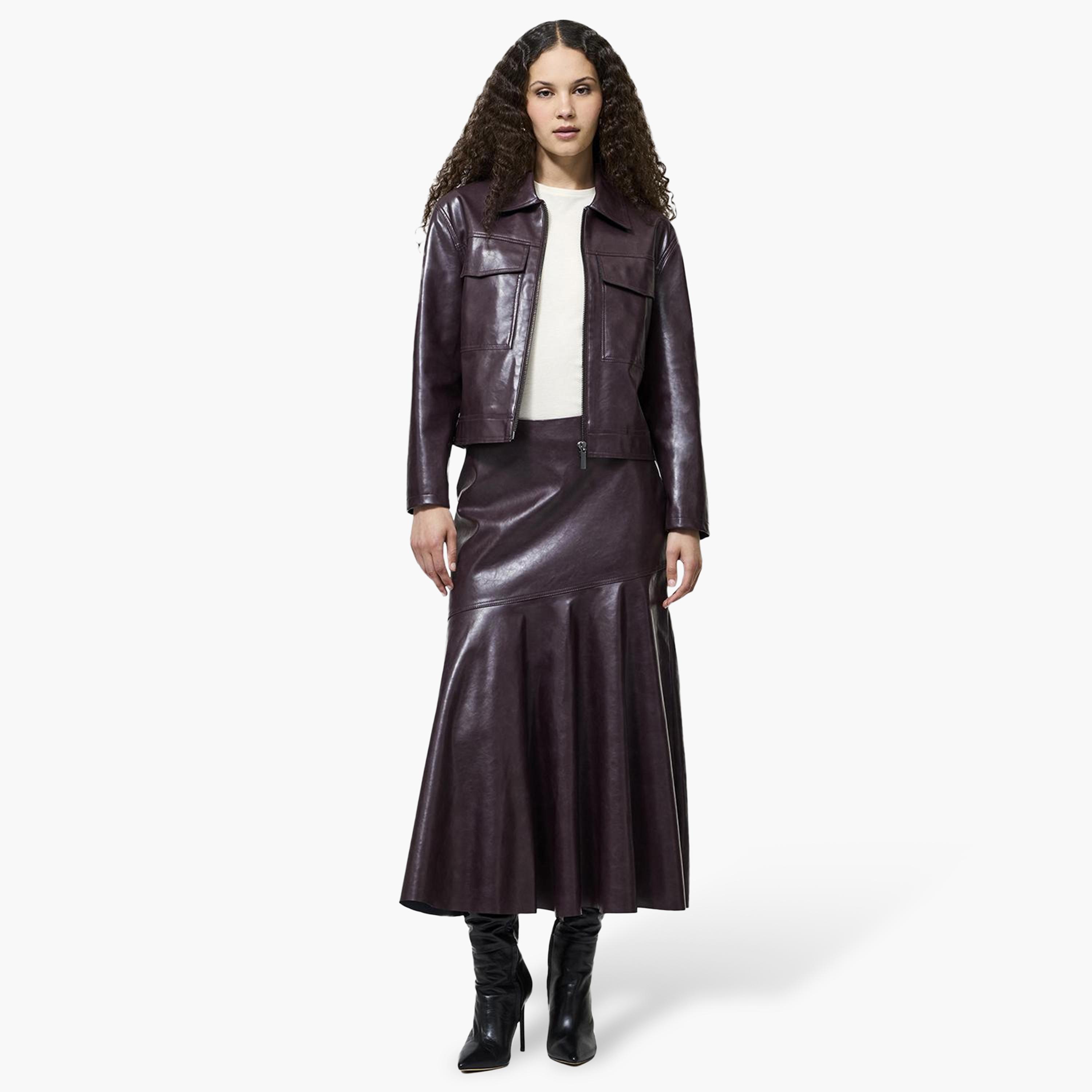 تنورة ميدي حريمي بتصميم شارلستون باللون البنفسجي من فرينش كونكشن-women-clothing-skirts-image-2