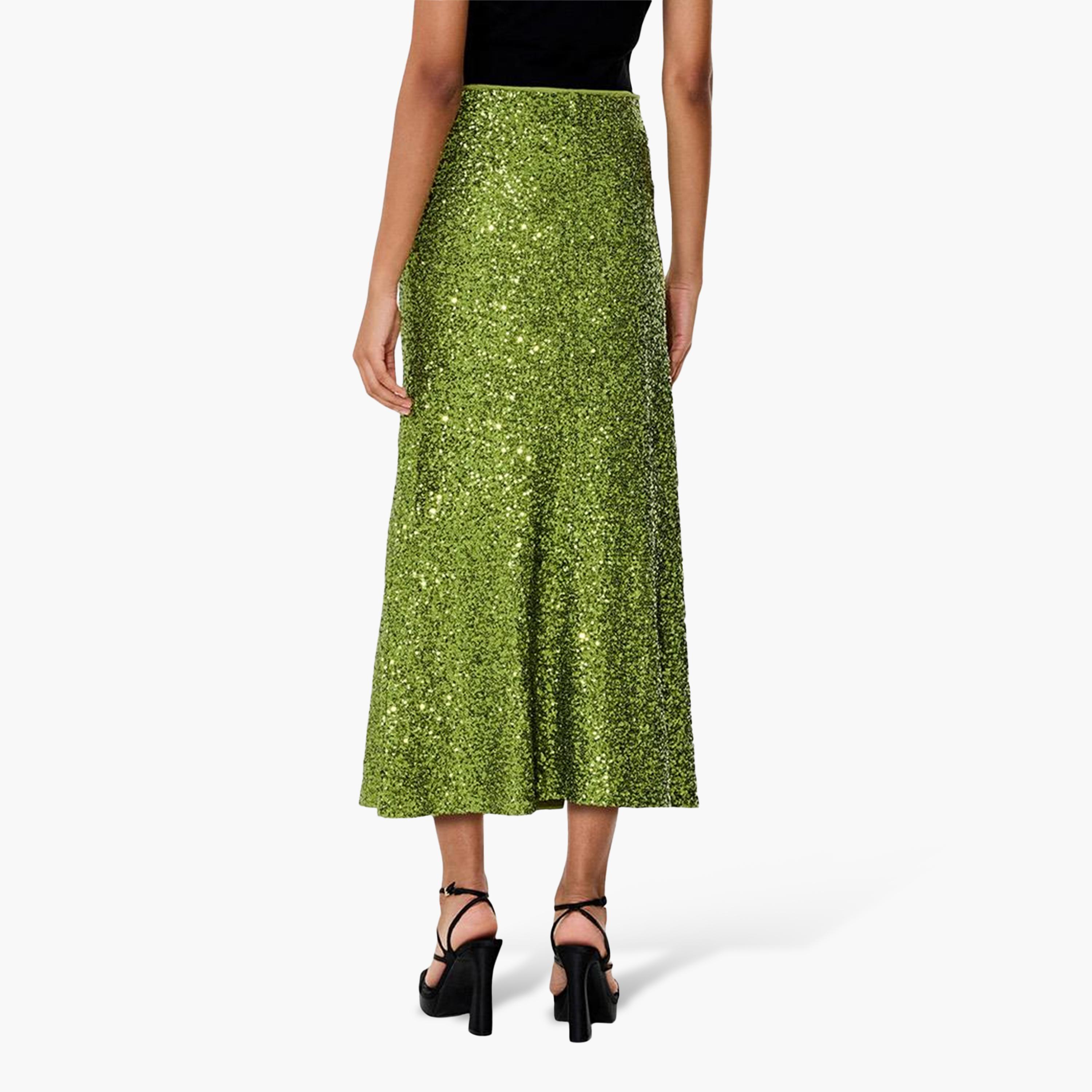 French Connection Green Sequined Women's Evening Straight Midi Skirt-women-clothing-skirts-image-5