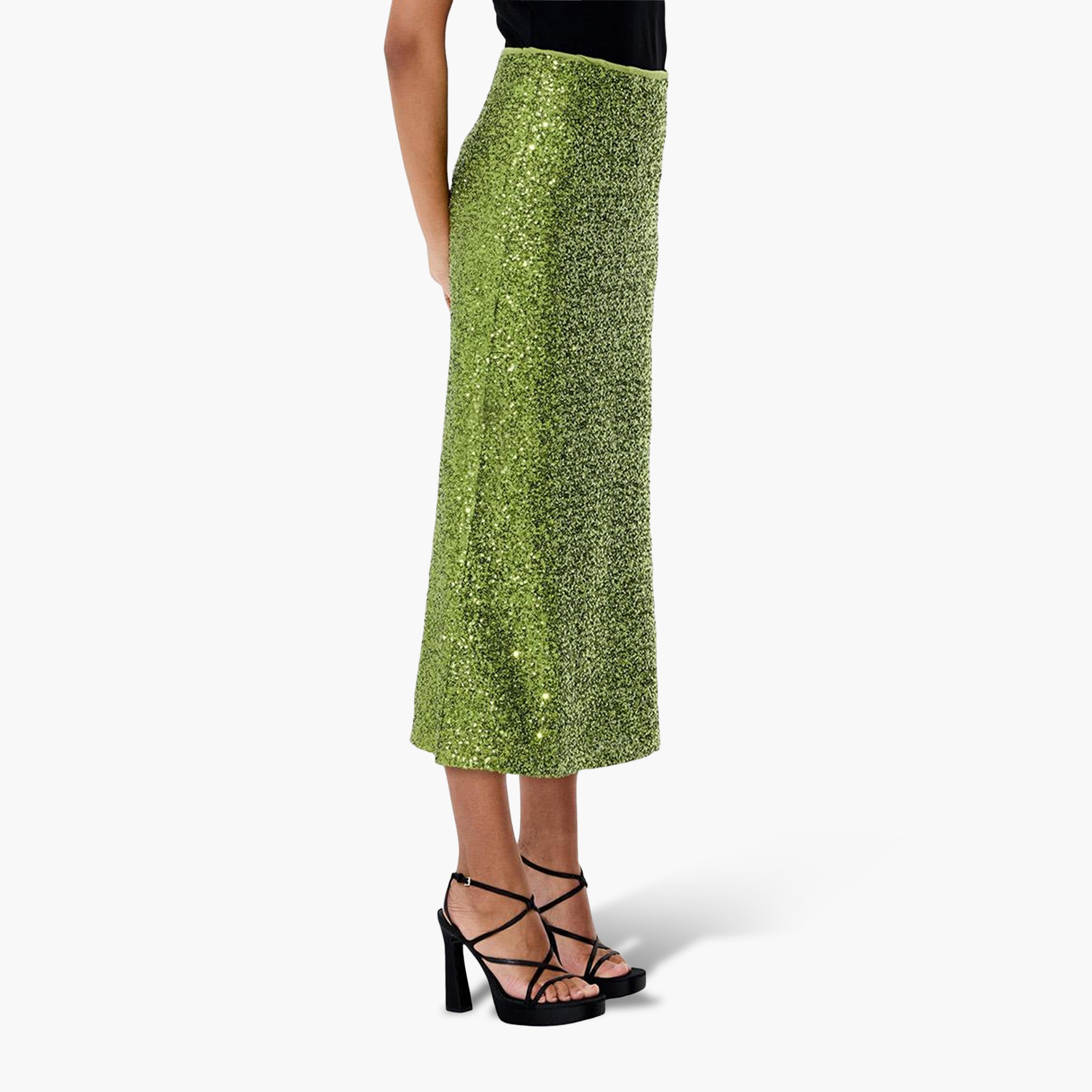 French Connection Green Sequined Women's Evening Straight Midi Skirt-women-clothing-skirts-image-6