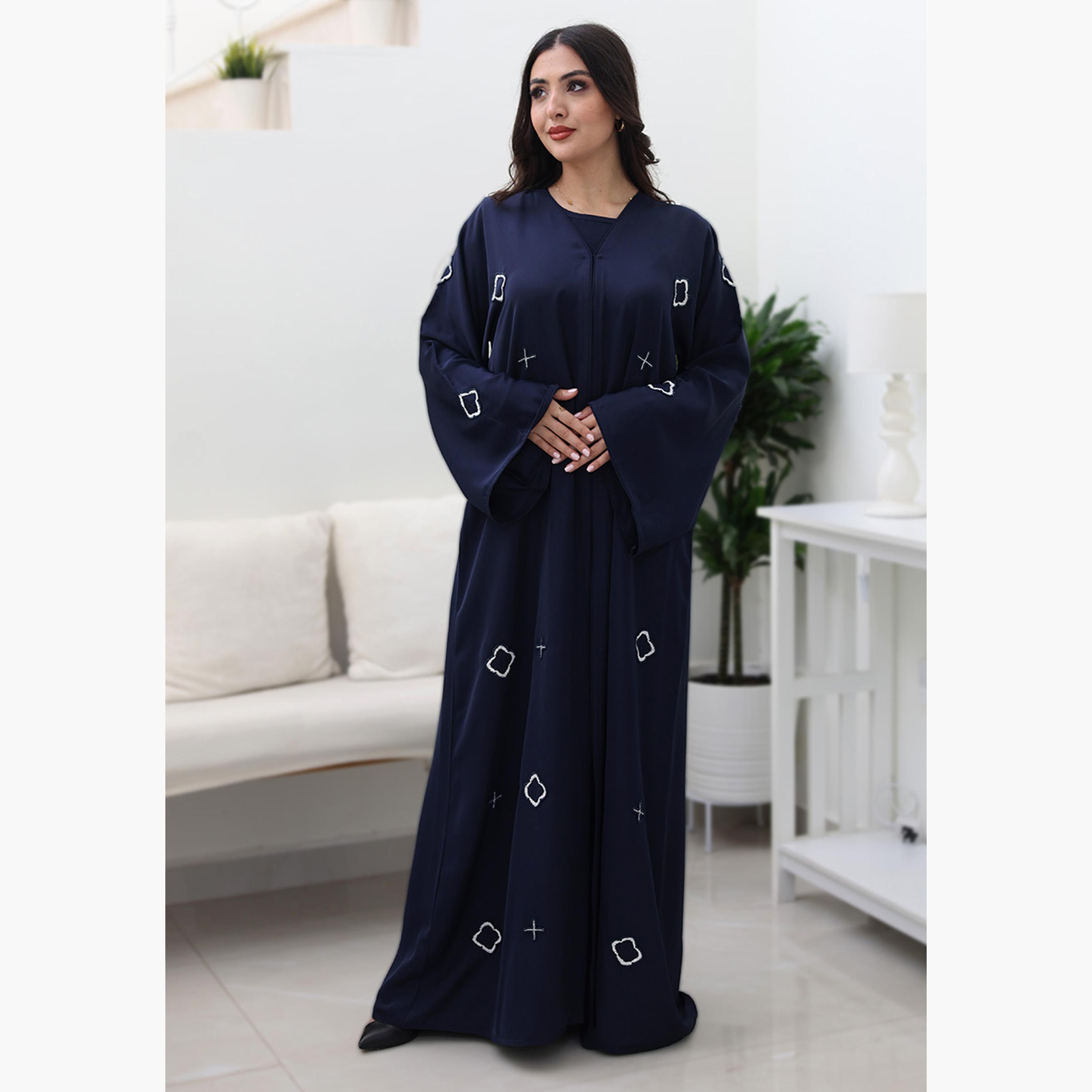 Nukhbaa Beaded Flared Sleeves Nida Women's Evening Abaya-women-arabicclothing-abayas-image-1