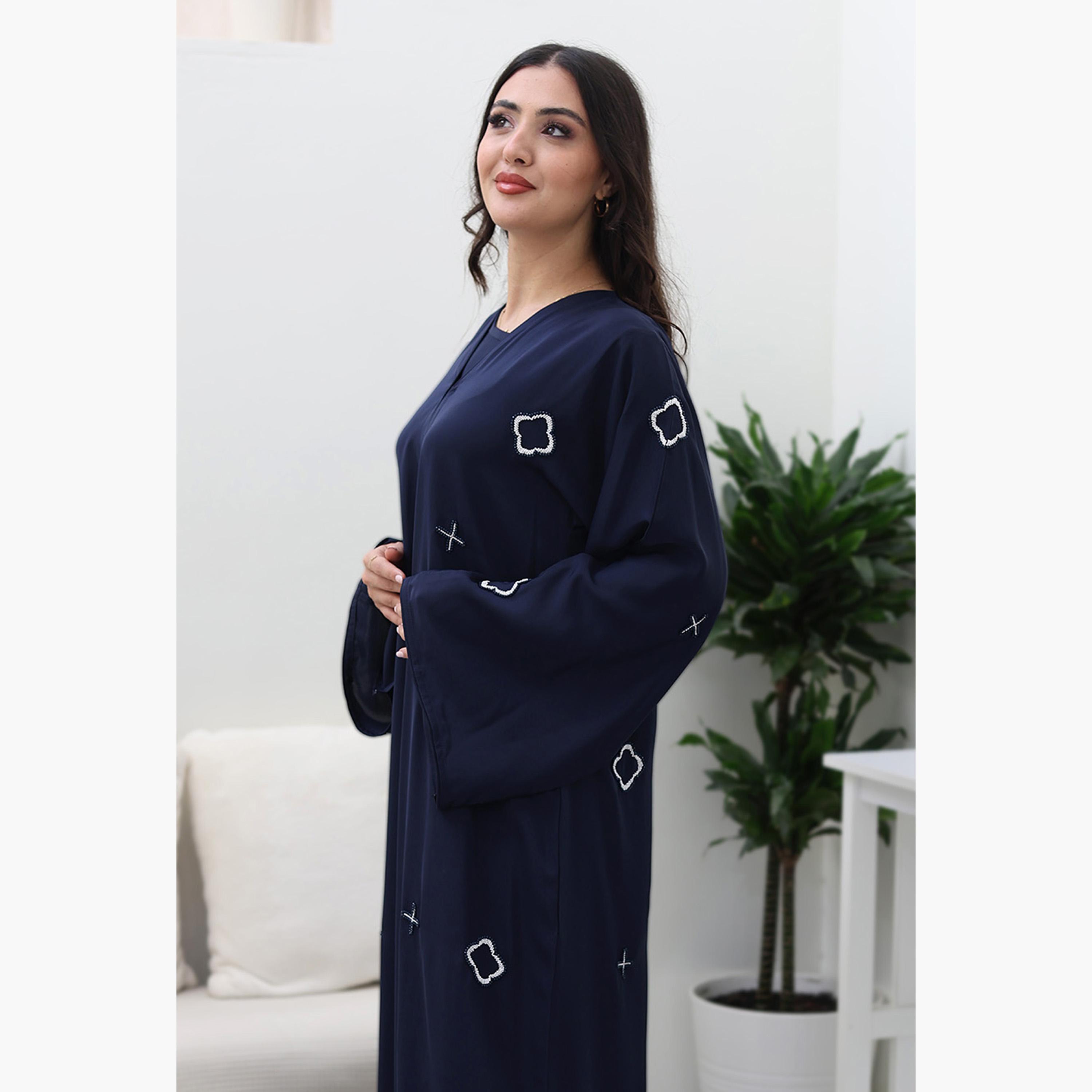 Nukhbaa Beaded Flared Sleeves Nida Women's Evening Abaya-women-arabicclothing-abayas-image-2
