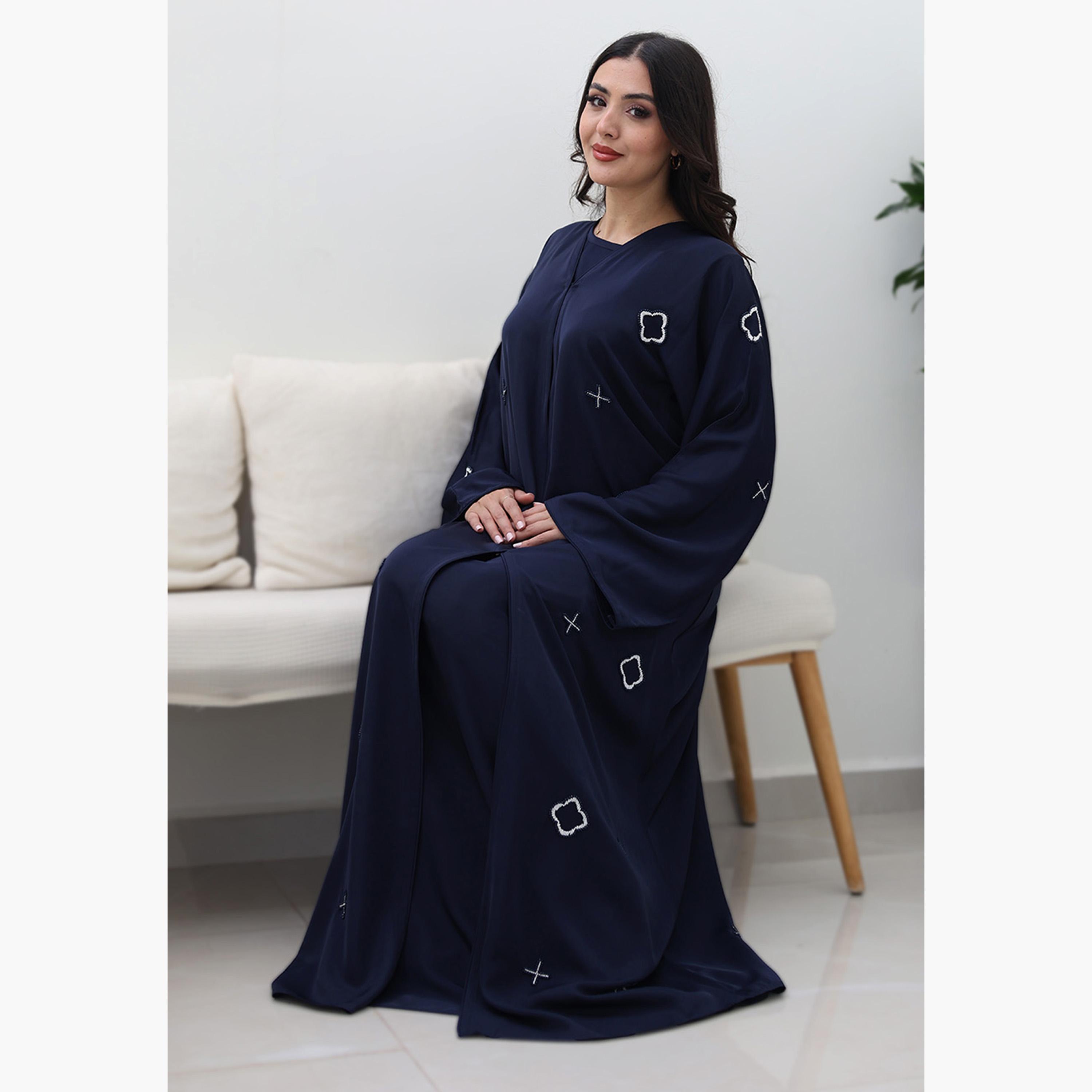 Nukhbaa Beaded Flared Sleeves Nida Women's Evening Abaya-women-arabicclothing-abayas-image-4