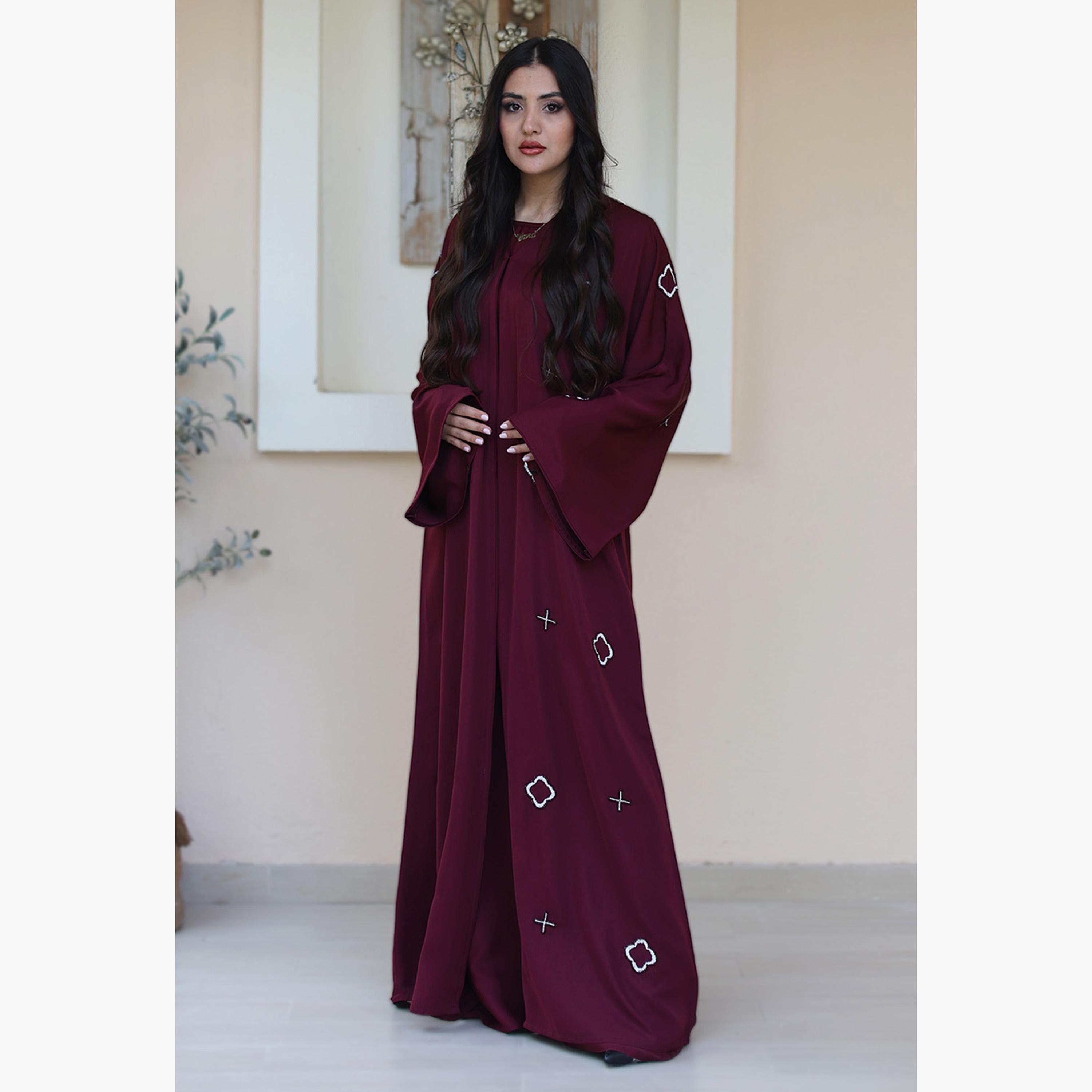 Nukhbaa Beaded Flared Sleeves Nida Women's Evening Abaya-women-arabicclothing-abayas-image-1
