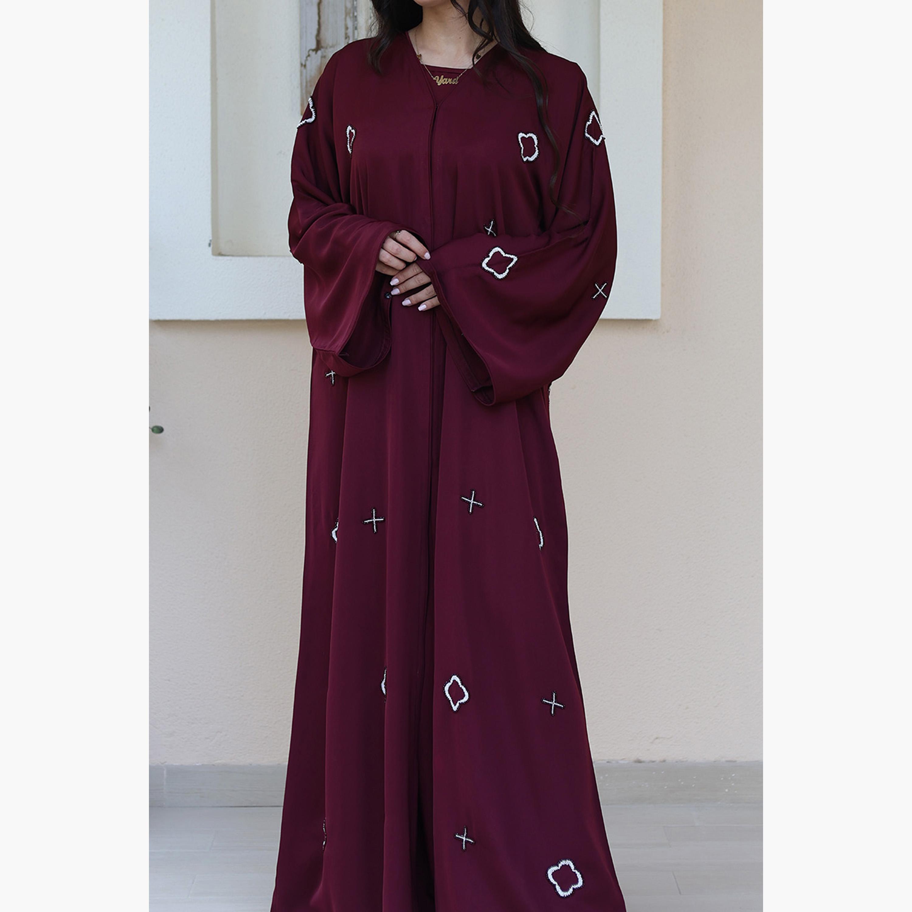 Nukhbaa Beaded Flared Sleeves Nida Women's Evening Abaya-women-arabicclothing-abayas-image-2