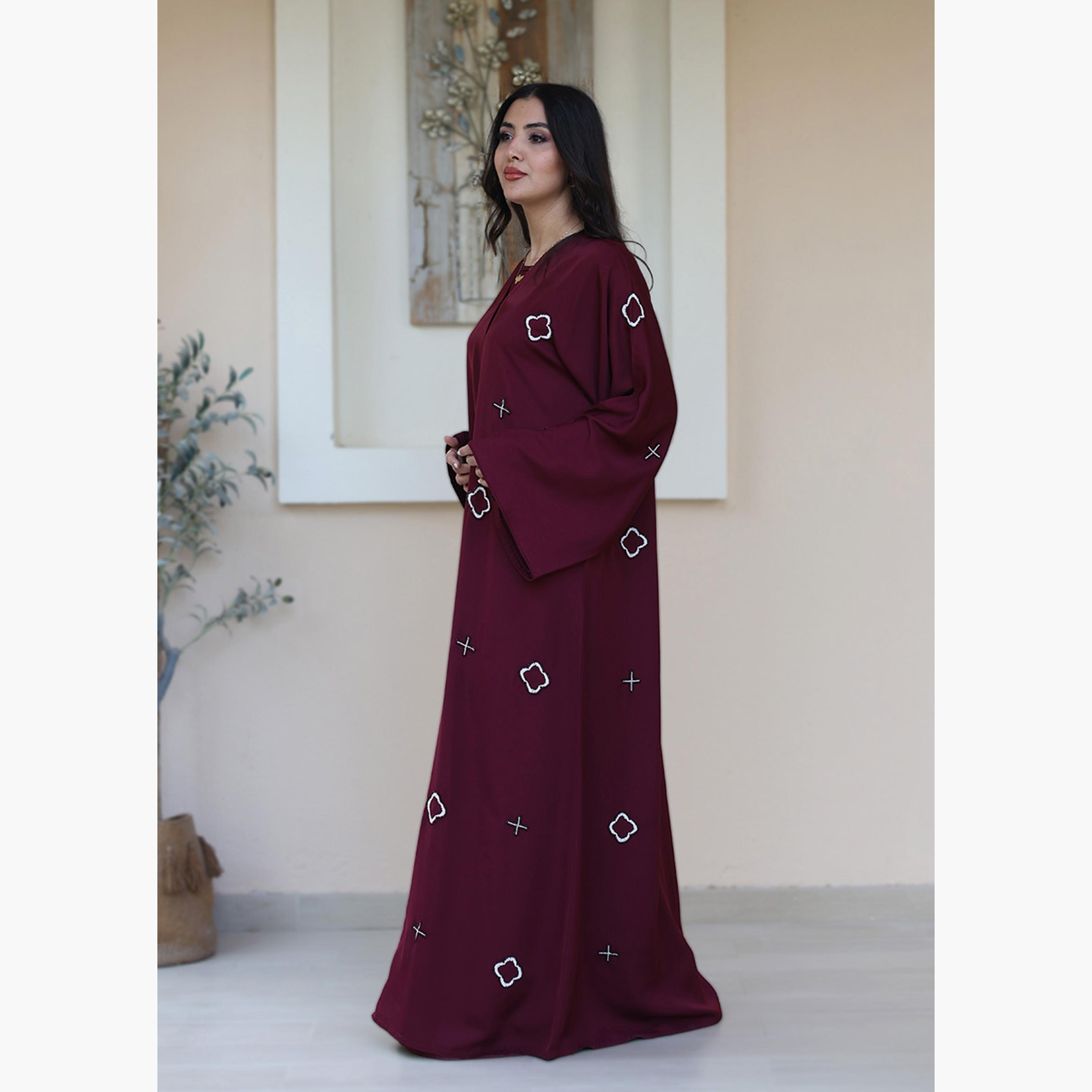 Nukhbaa Beaded Flared Sleeves Nida Women's Evening Abaya-women-arabicclothing-abayas-image-3
