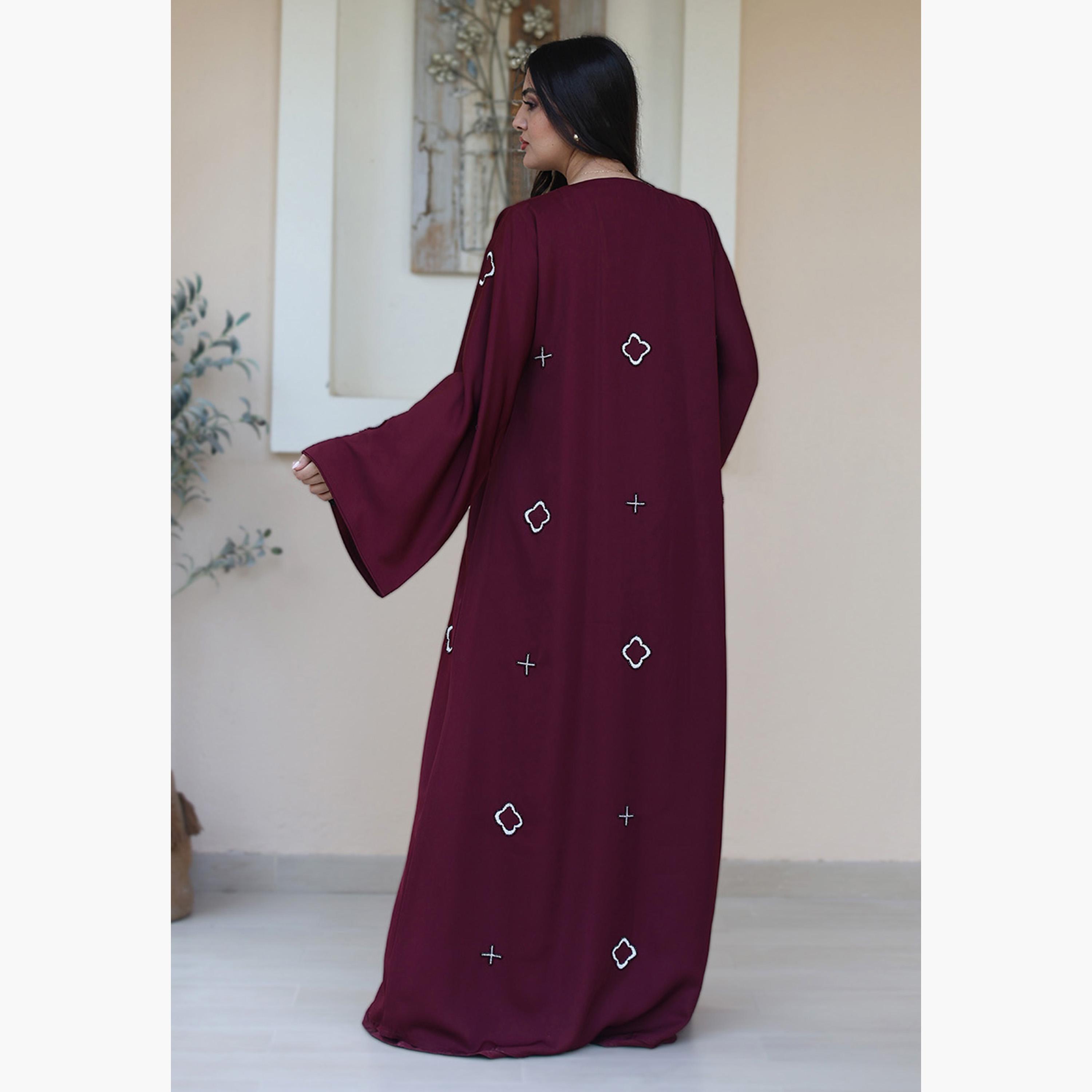 Nukhbaa Beaded Flared Sleeves Nida Women's Evening Abaya-women-arabicclothing-abayas-image-4