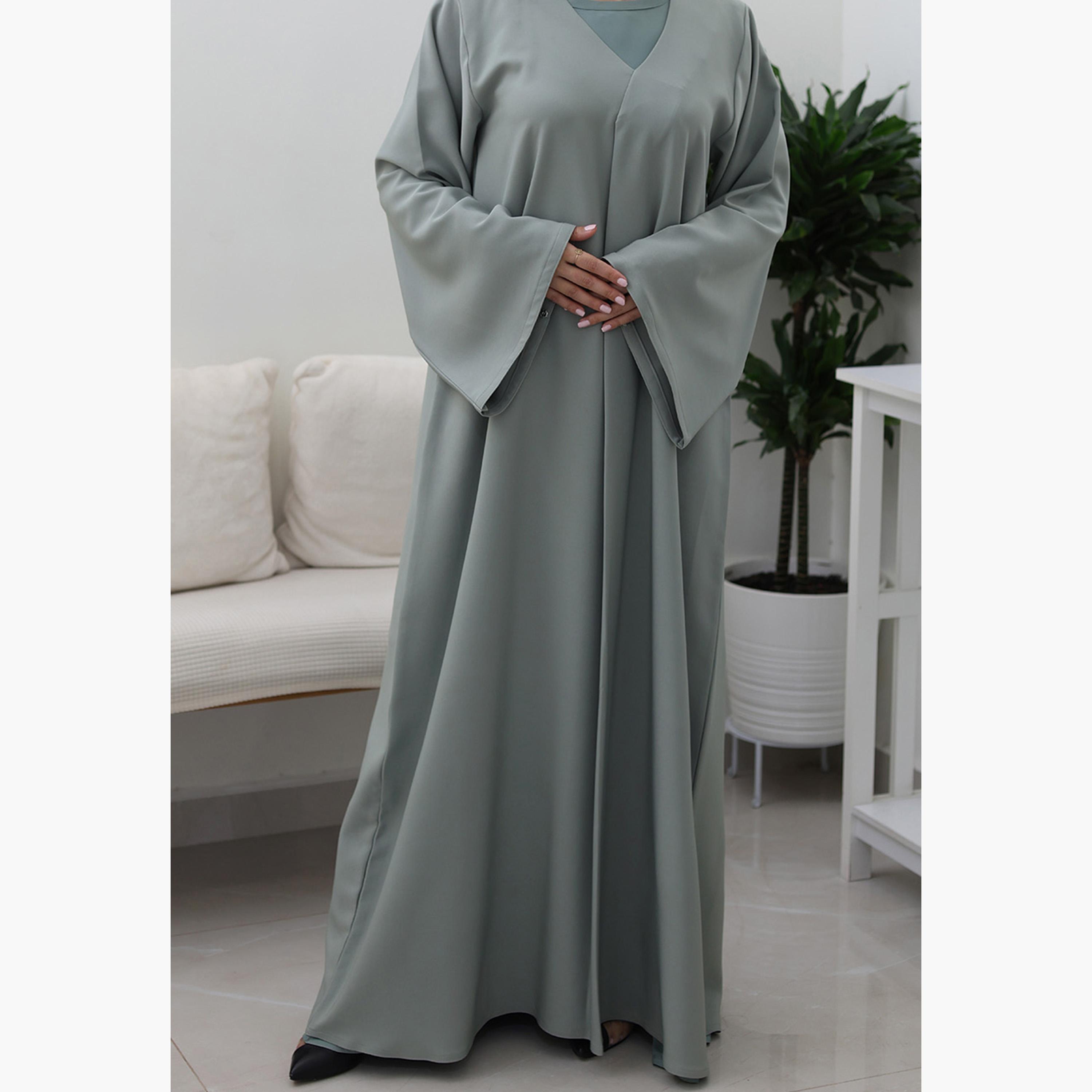 Nukhbaa Green Flared Sleeves Women's Abaya-women-arabicclothing-abayas-image-2
