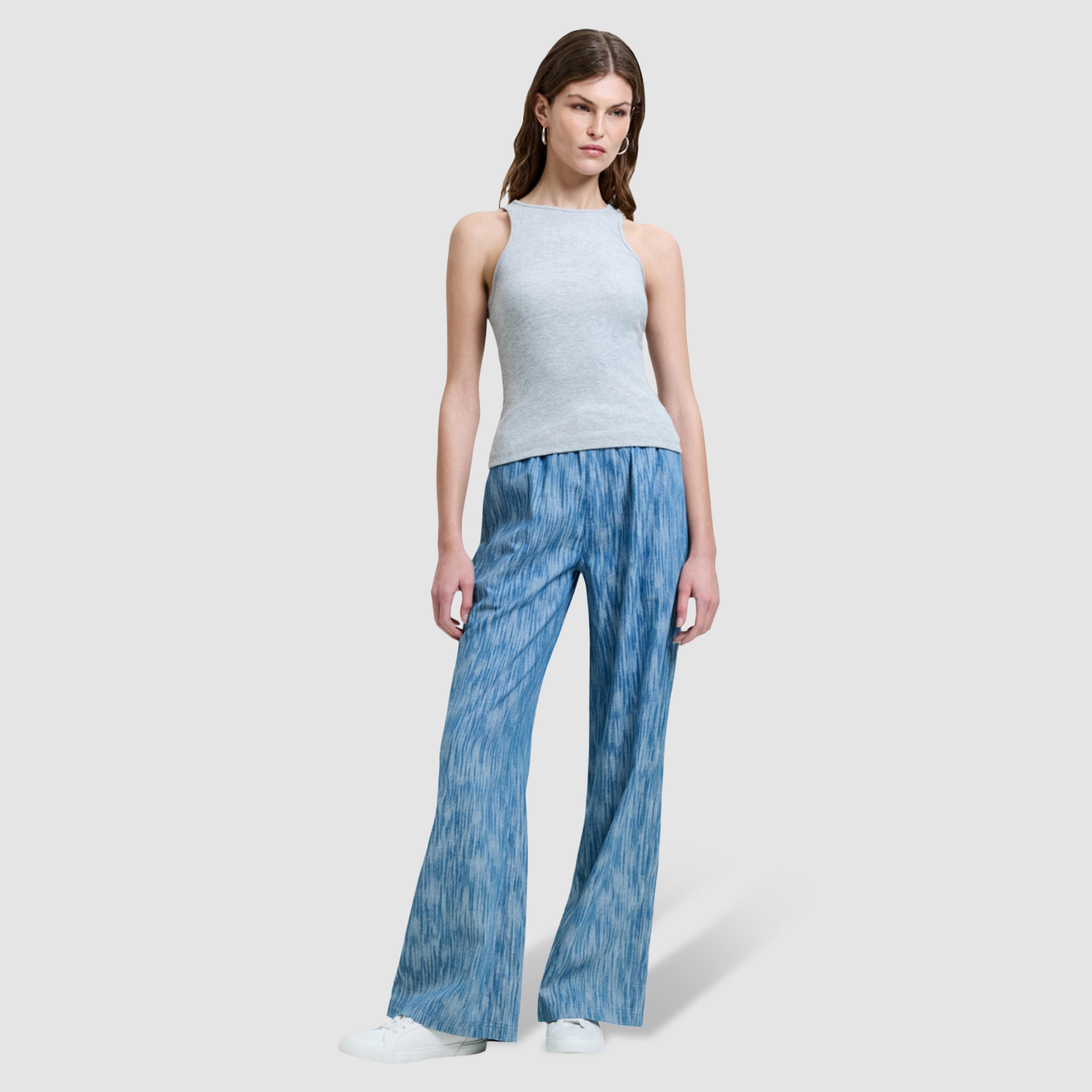 بنطلون نسائي أرجل واسعة بتأثير غسيل "واشد" لون أزرق من فرينش كونكشن-women-clothing-bottoms-trousers-image-2