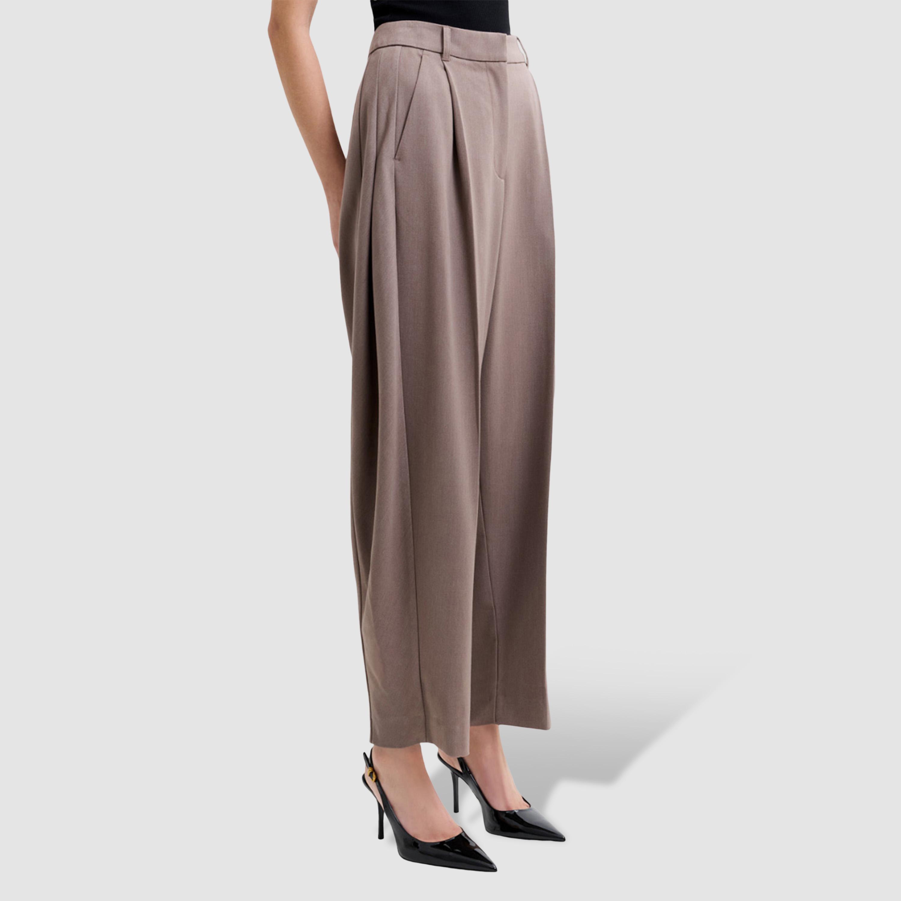 بنطلون نسائي قصة برميلية "باريل كت" لون بني من فرينش كونكشن-women-clothing-bottoms-trousers-image-3
