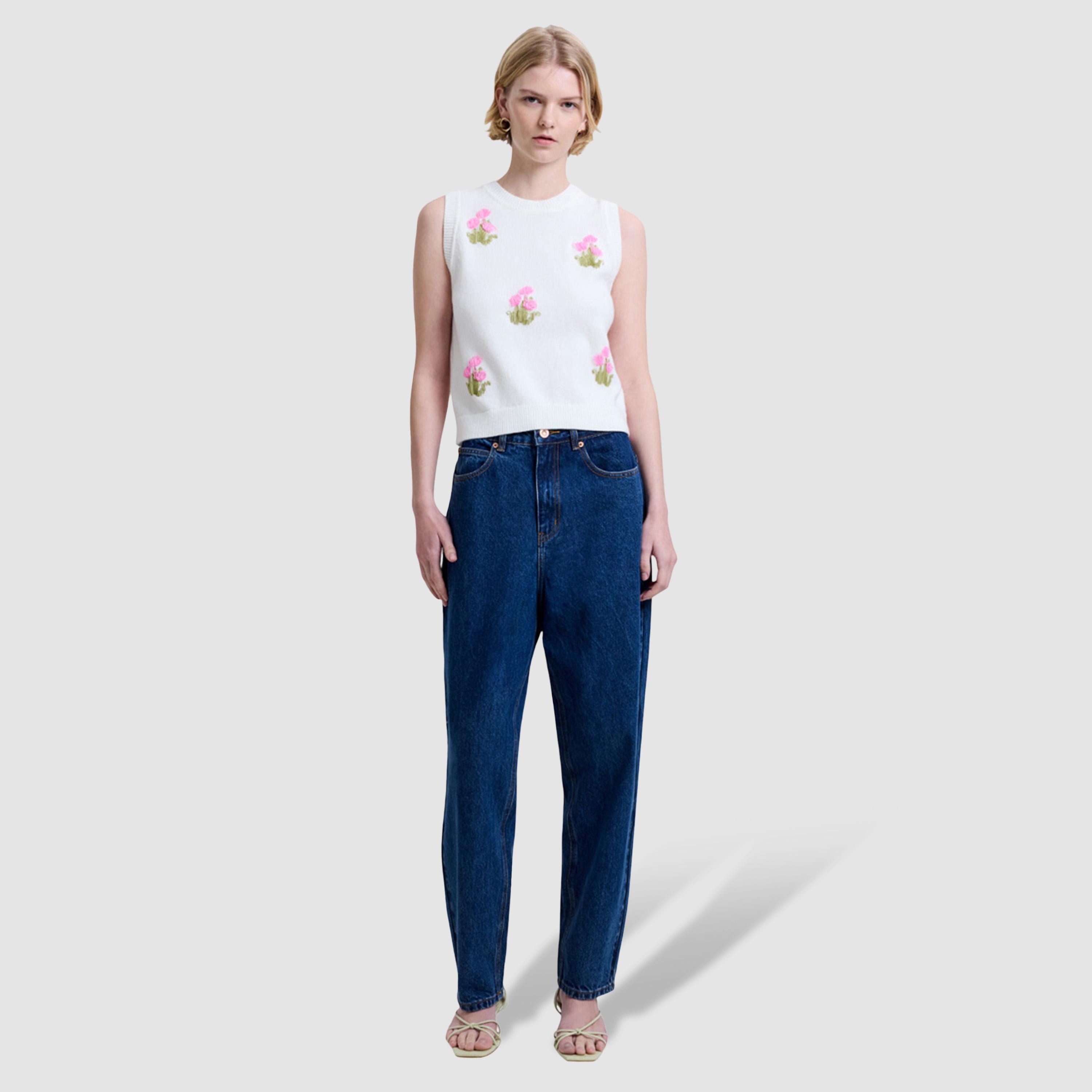 بنطلون جينز نسائي سادة قصة مستقيمة وخصر متوسط من فرينش كونكشن-women-clothing-bottoms-jeans-image-2