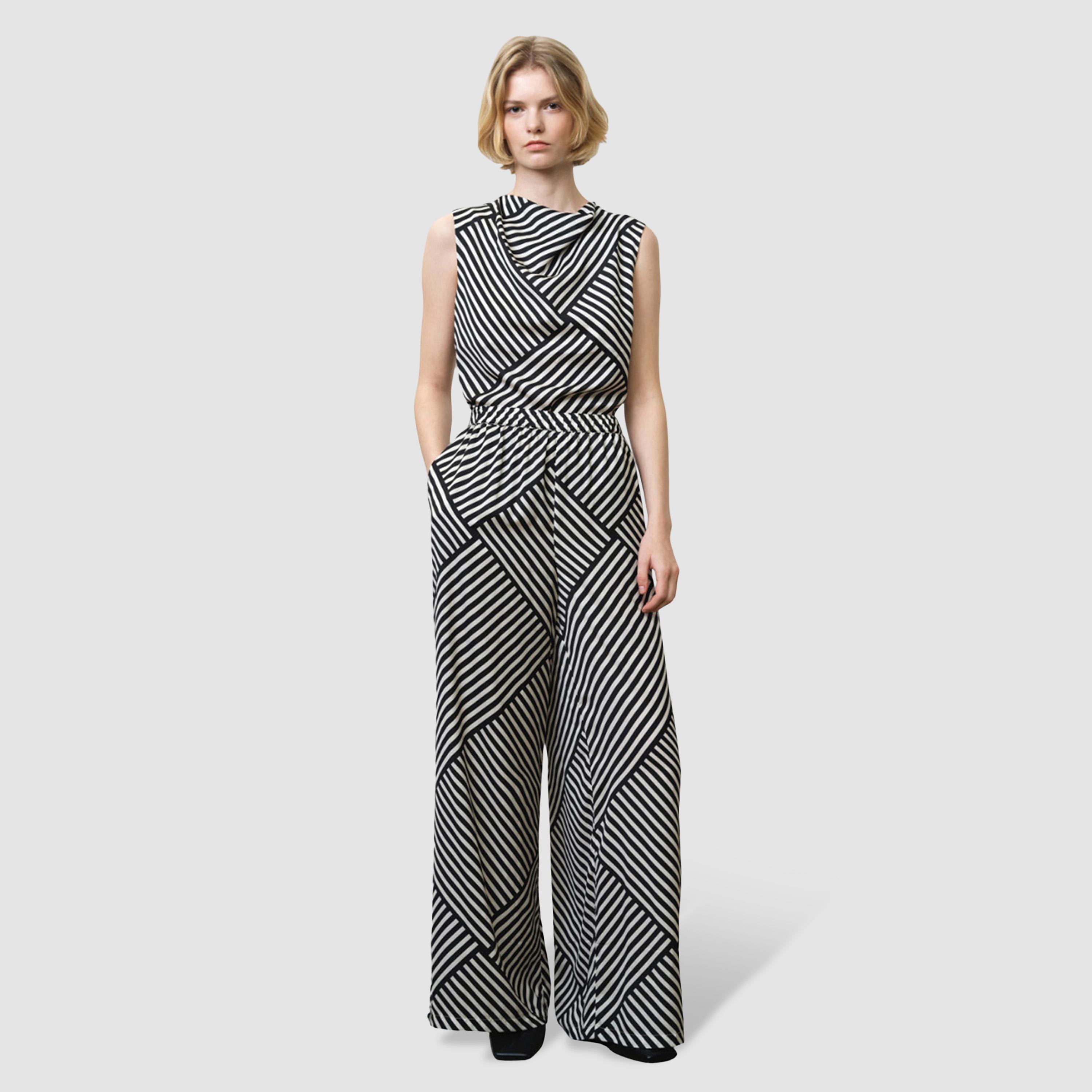 بنطلون نسائي أرجل واسعة ومخطط لون أسود من فرينش كونكشن-women-clothing-bottoms-trousers-image-2