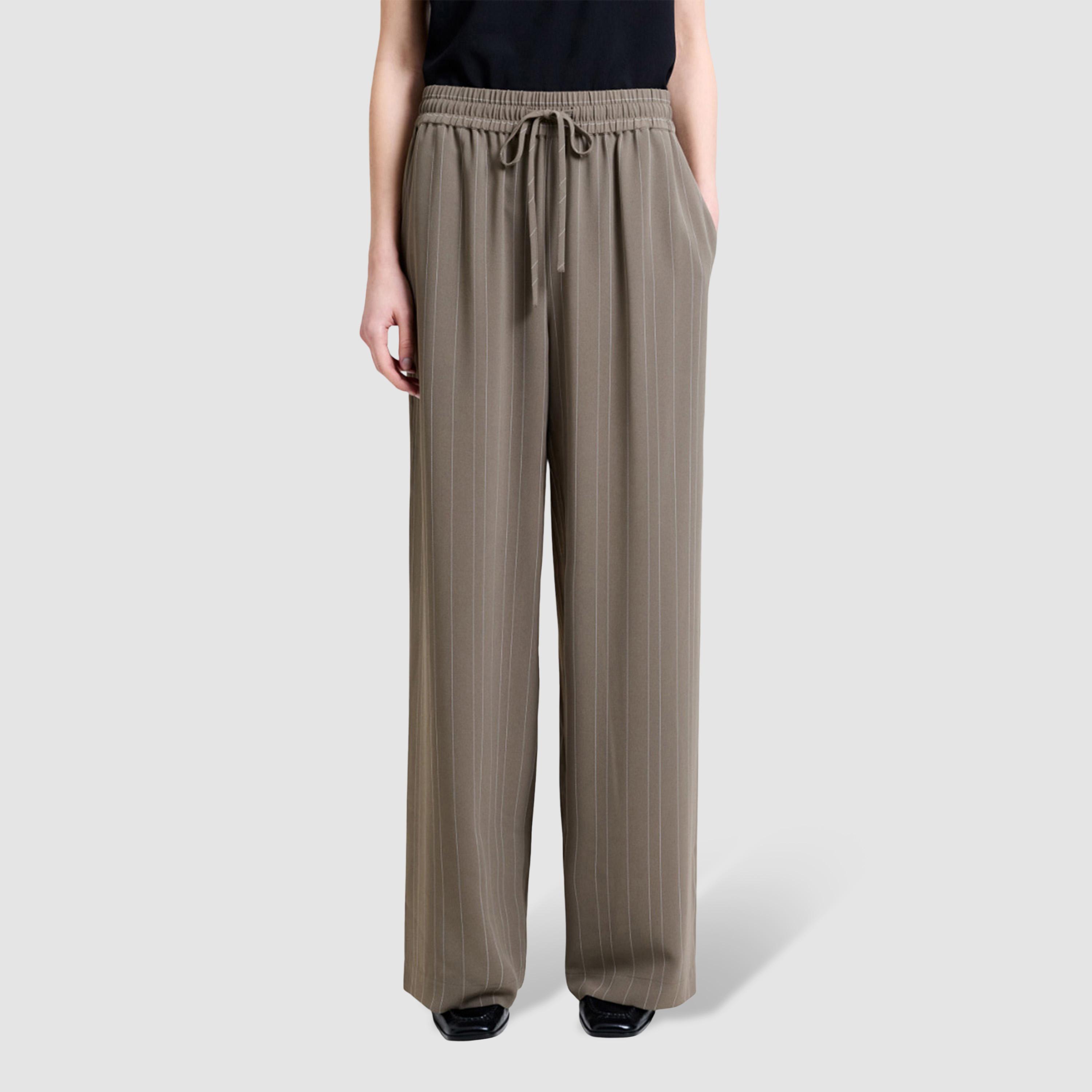 بنطلون نسائي أرجل واسعة ومخطط لون بني من فرينش كونكشن-women-clothing-bottoms-trousers-image-1