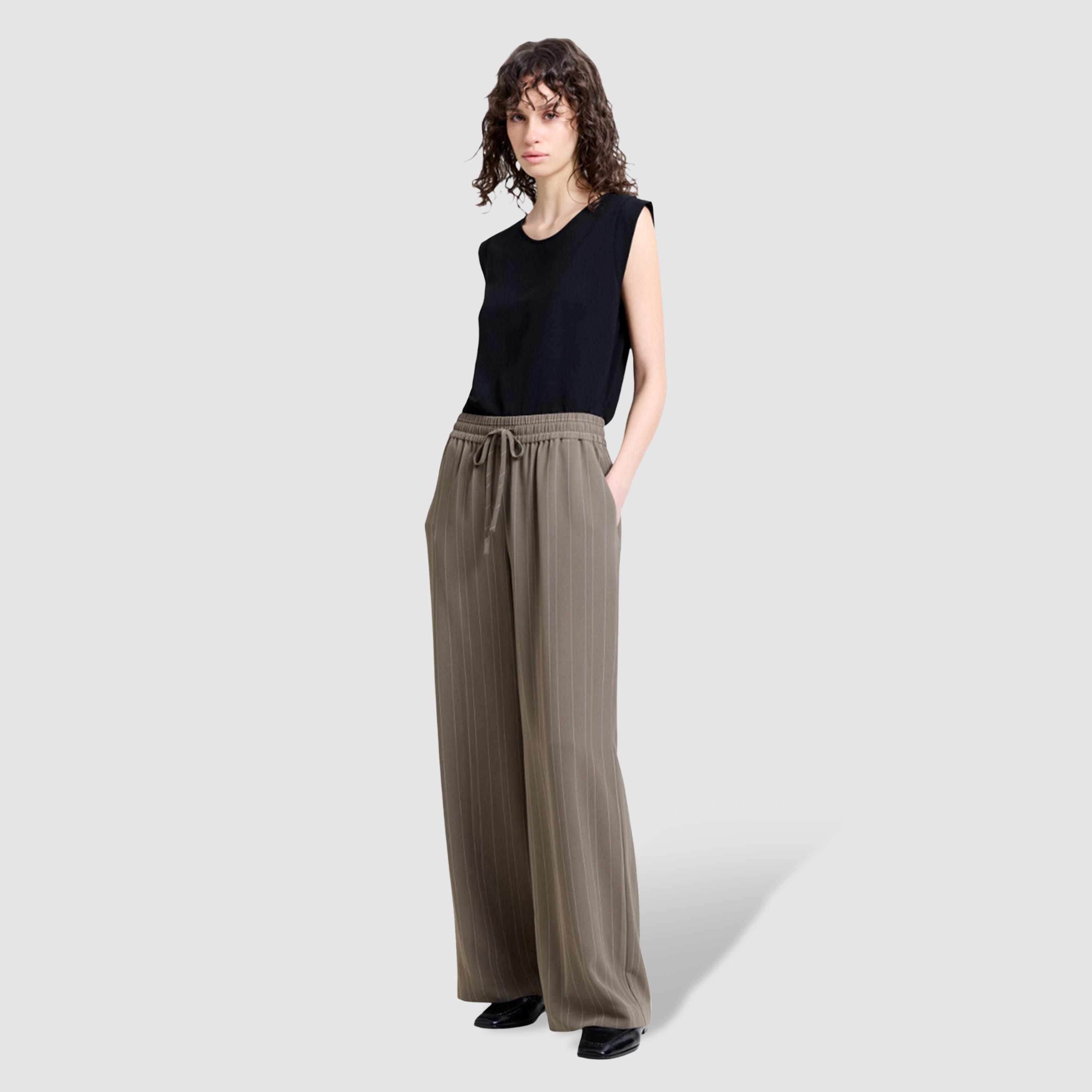 بنطلون نسائي أرجل واسعة ومخطط لون بني من فرينش كونكشن-women-clothing-bottoms-trousers-image-2