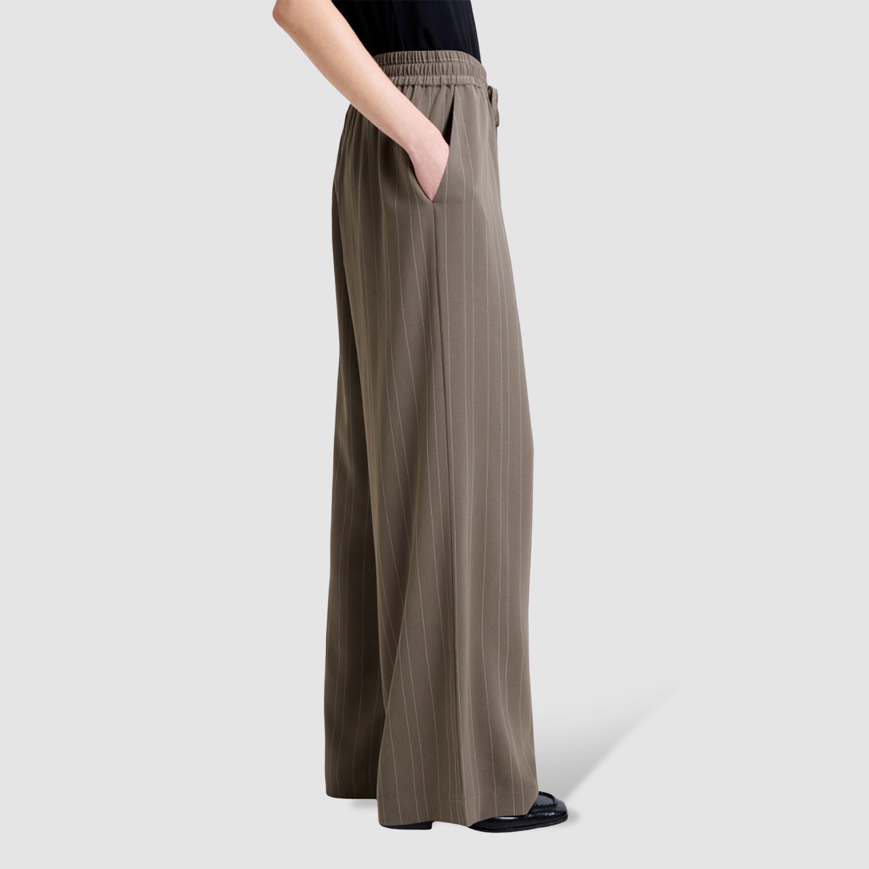 بنطلون نسائي أرجل واسعة ومخطط لون بني من فرينش كونكشن-women-clothing-bottoms-trousers-image-3