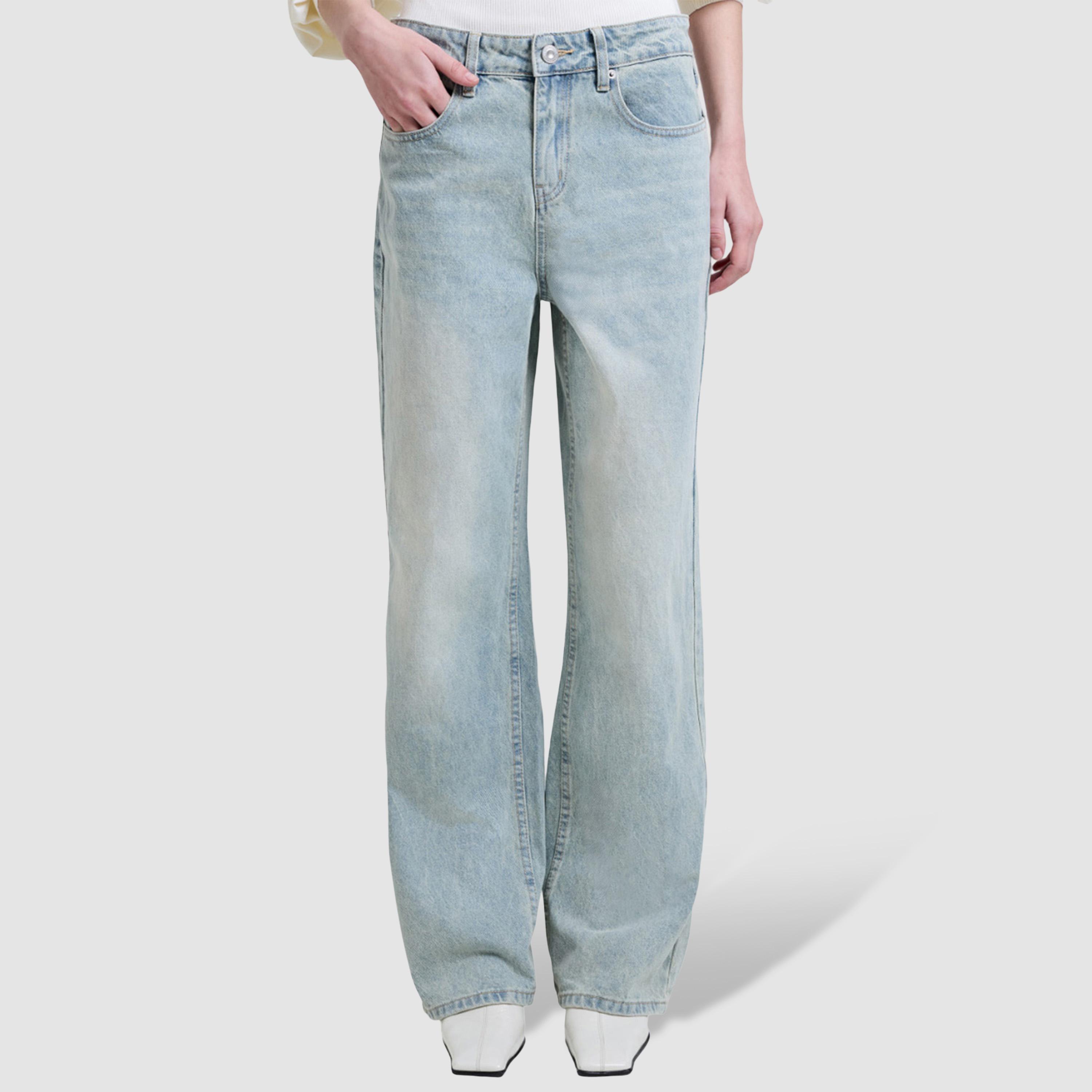 بنطلون جينز نسائي سادة قصة مستقيمة وخصر متوسط من فرينش كونكشن-women-clothing-bottoms-jeans-image-1