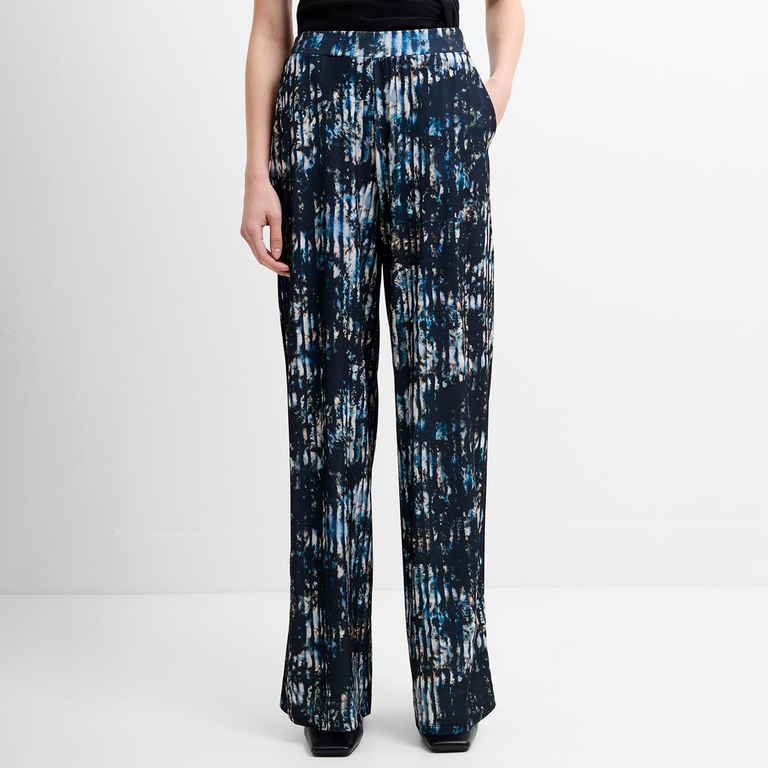 French Connection Black Abstract Print Wide Leg Women's Trousers-women-clothing-trousers-image-1