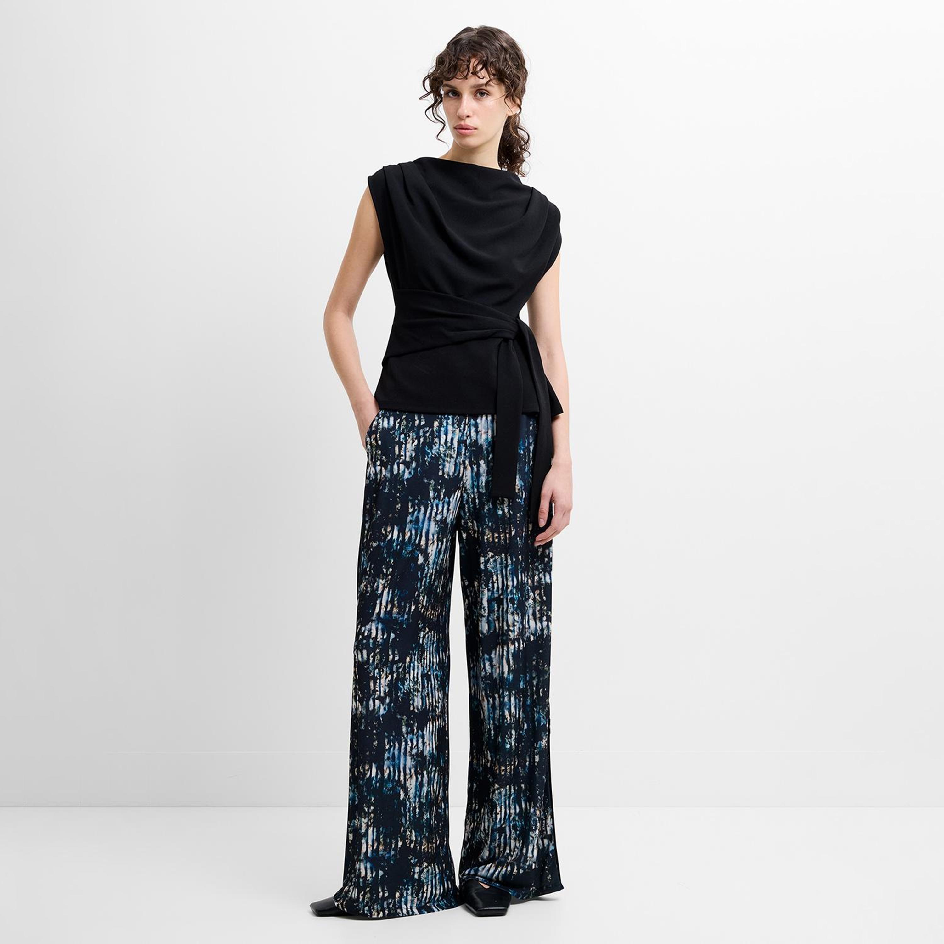 French Connection Black Abstract Print Wide Leg Women's Trousers-women-clothing-trousers-image-2