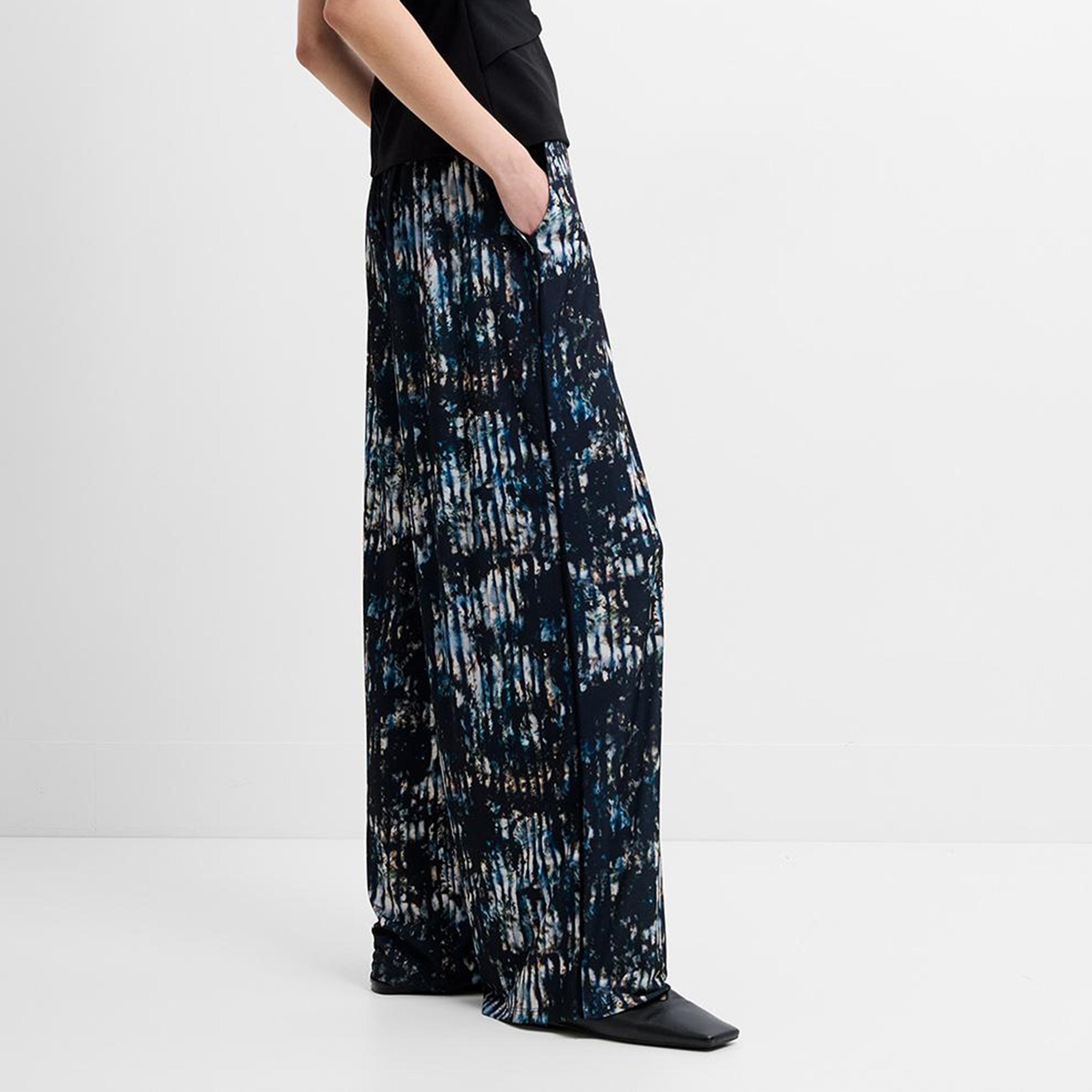 French Connection Black Abstract Print Wide Leg Women's Trousers-women-clothing-trousers-image-3