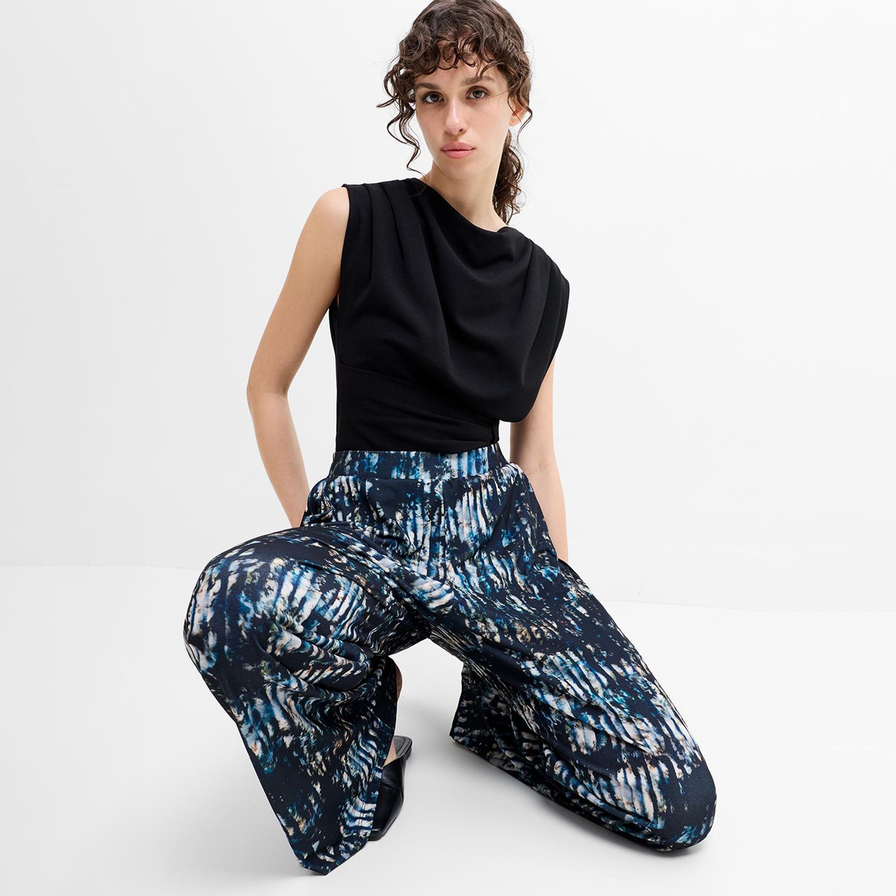 French Connection Black Abstract Print Wide Leg Women's Trousers-women-clothing-trousers-image-6
