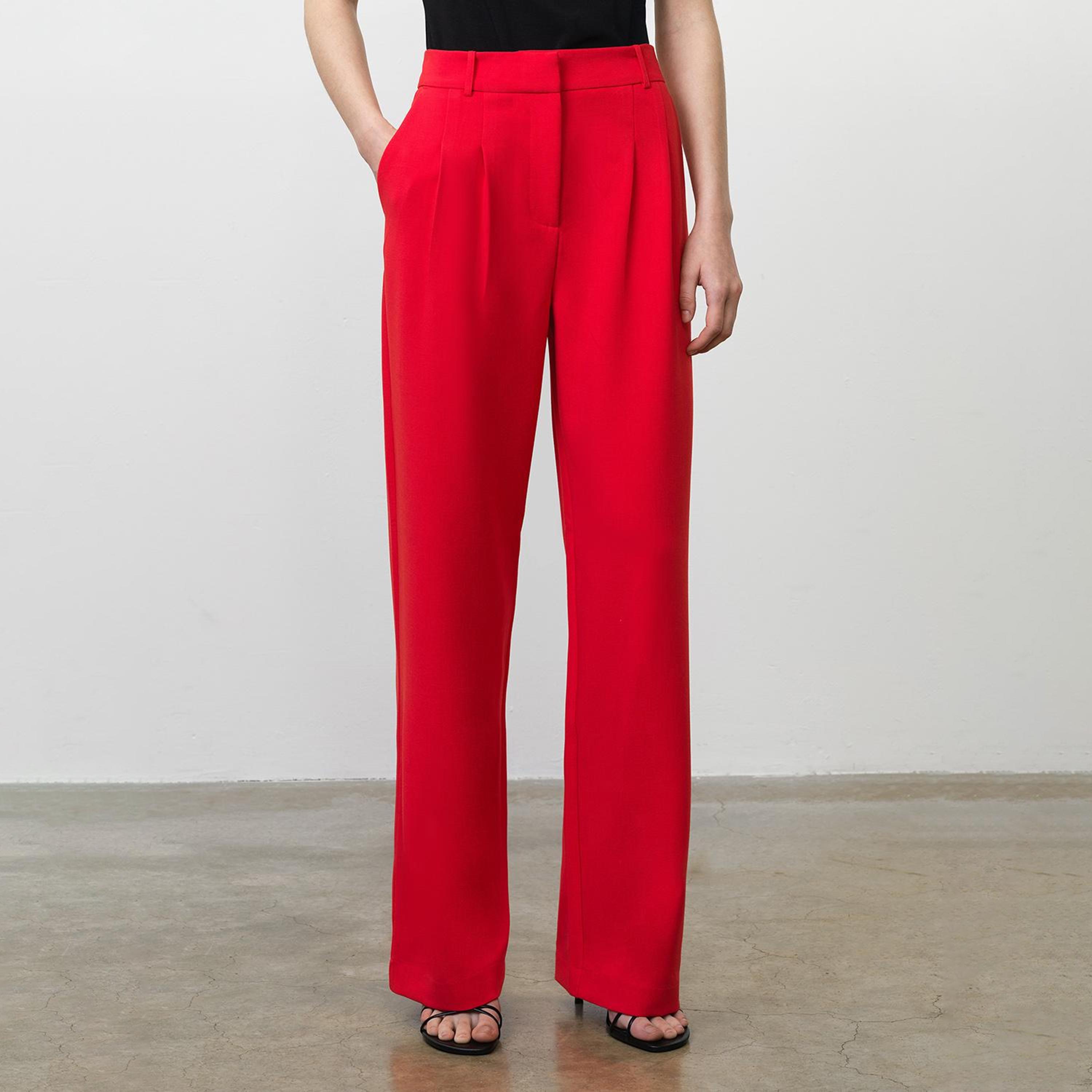 French Connection Red Zip Fly Straight Women's Trousers-women-clothing-trousers-image-1