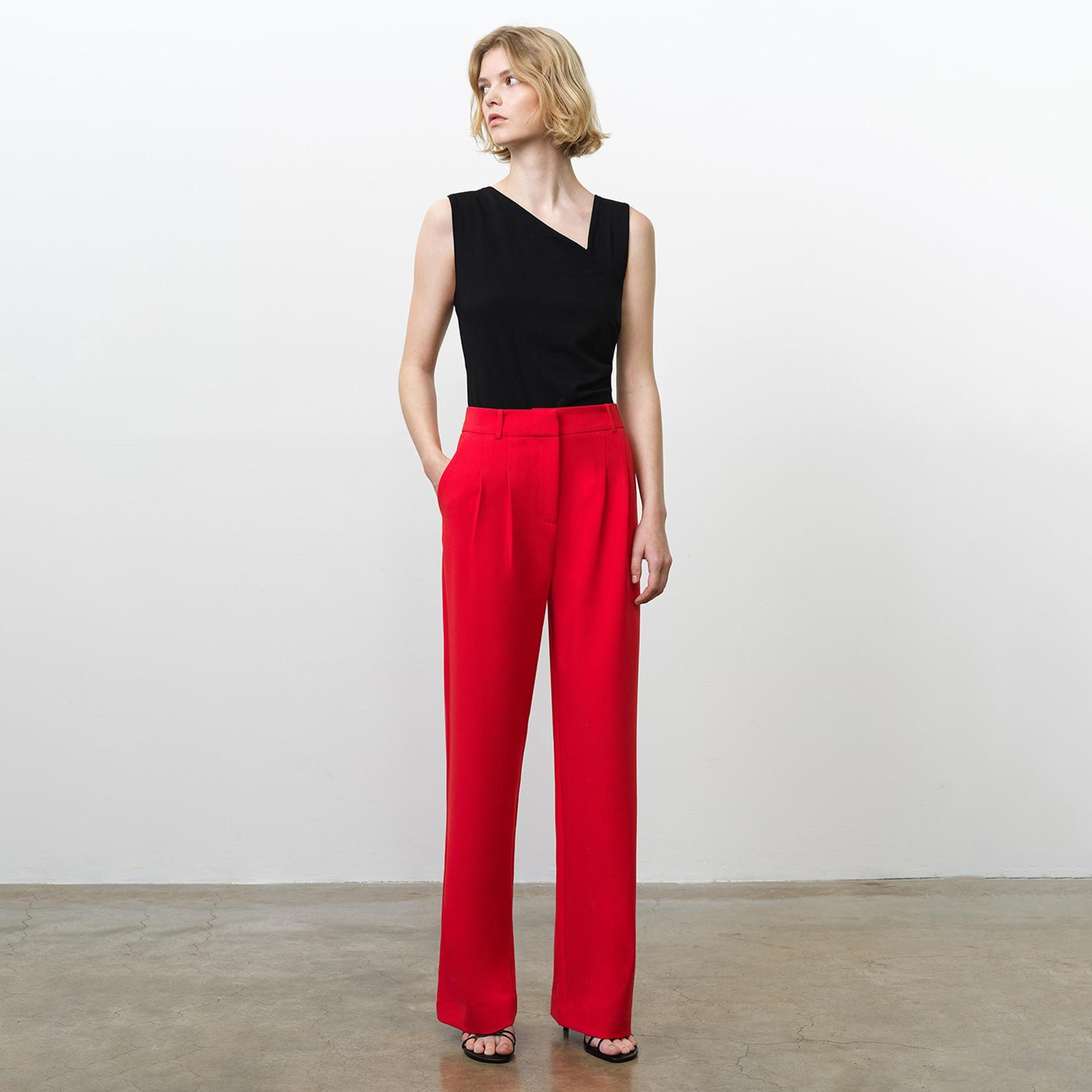 French Connection Red Zip Fly Straight Women's Trousers-women-clothing-trousers-image-2