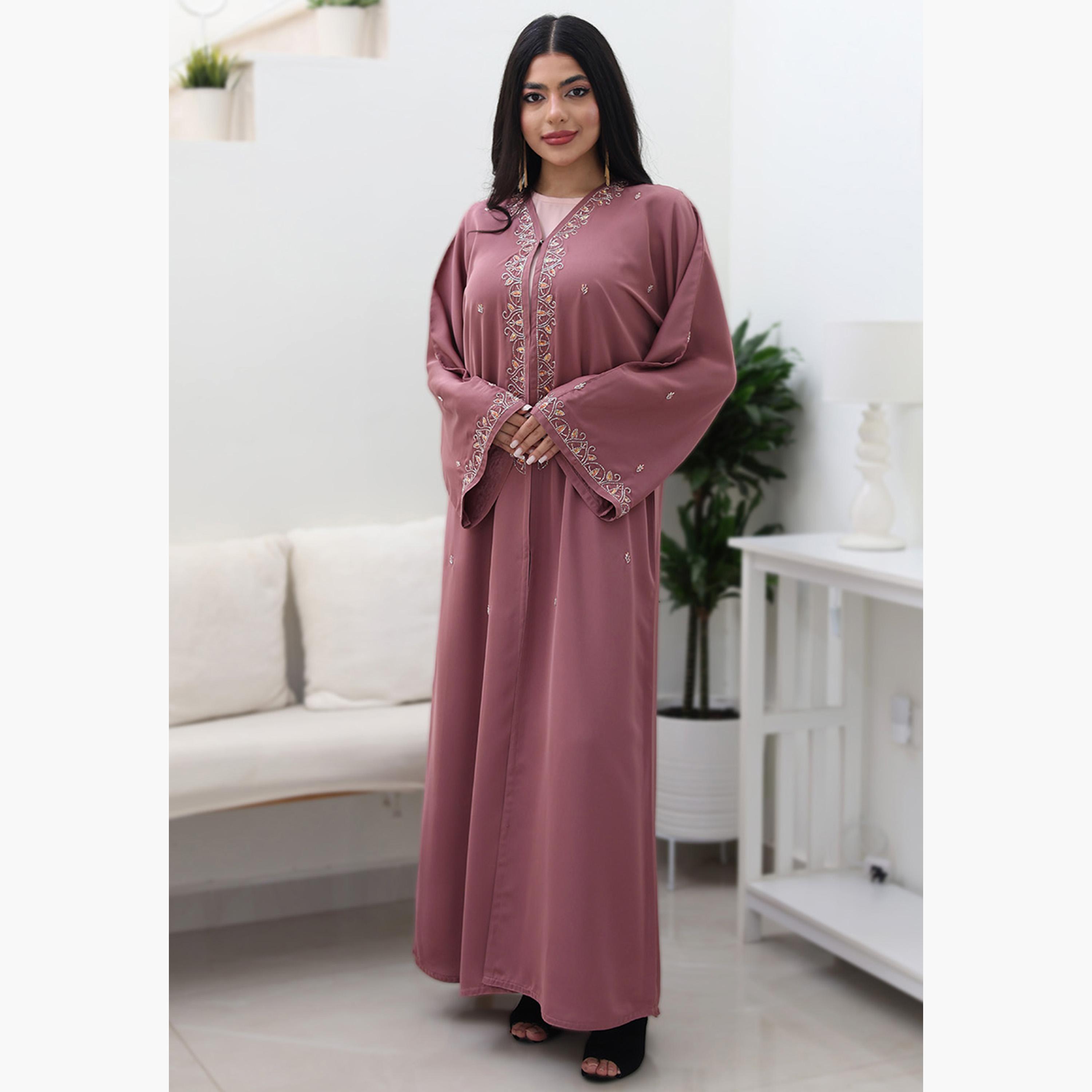 Nukhbaa Beaded Flared Sleeves Nida Women's Evening Abaya-women-arabicclothing-abayas-image-1
