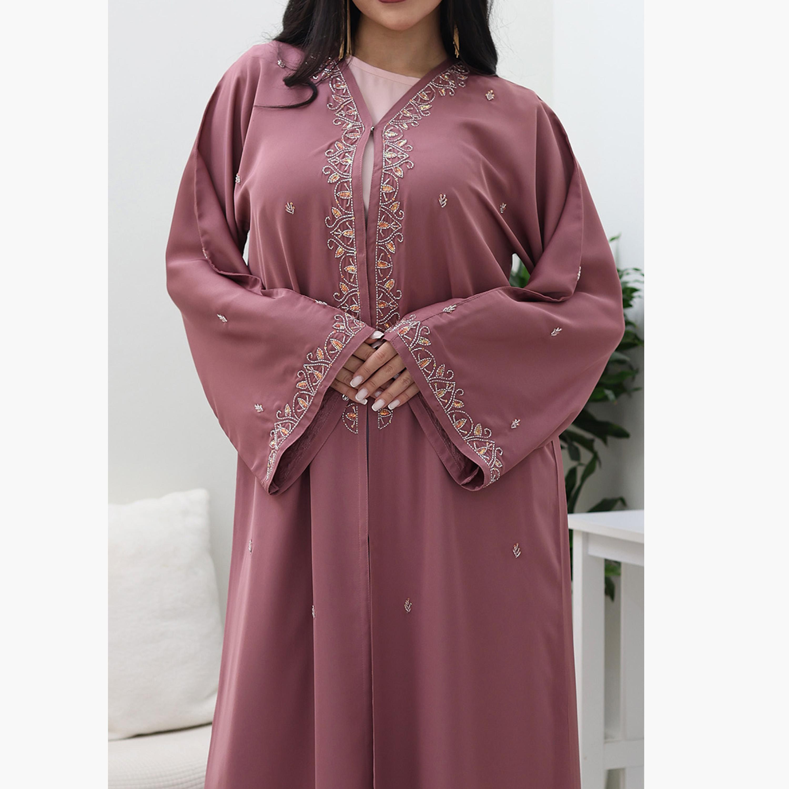 Nukhbaa Beaded Flared Sleeves Nida Women's Evening Abaya-women-arabicclothing-abayas-image-2