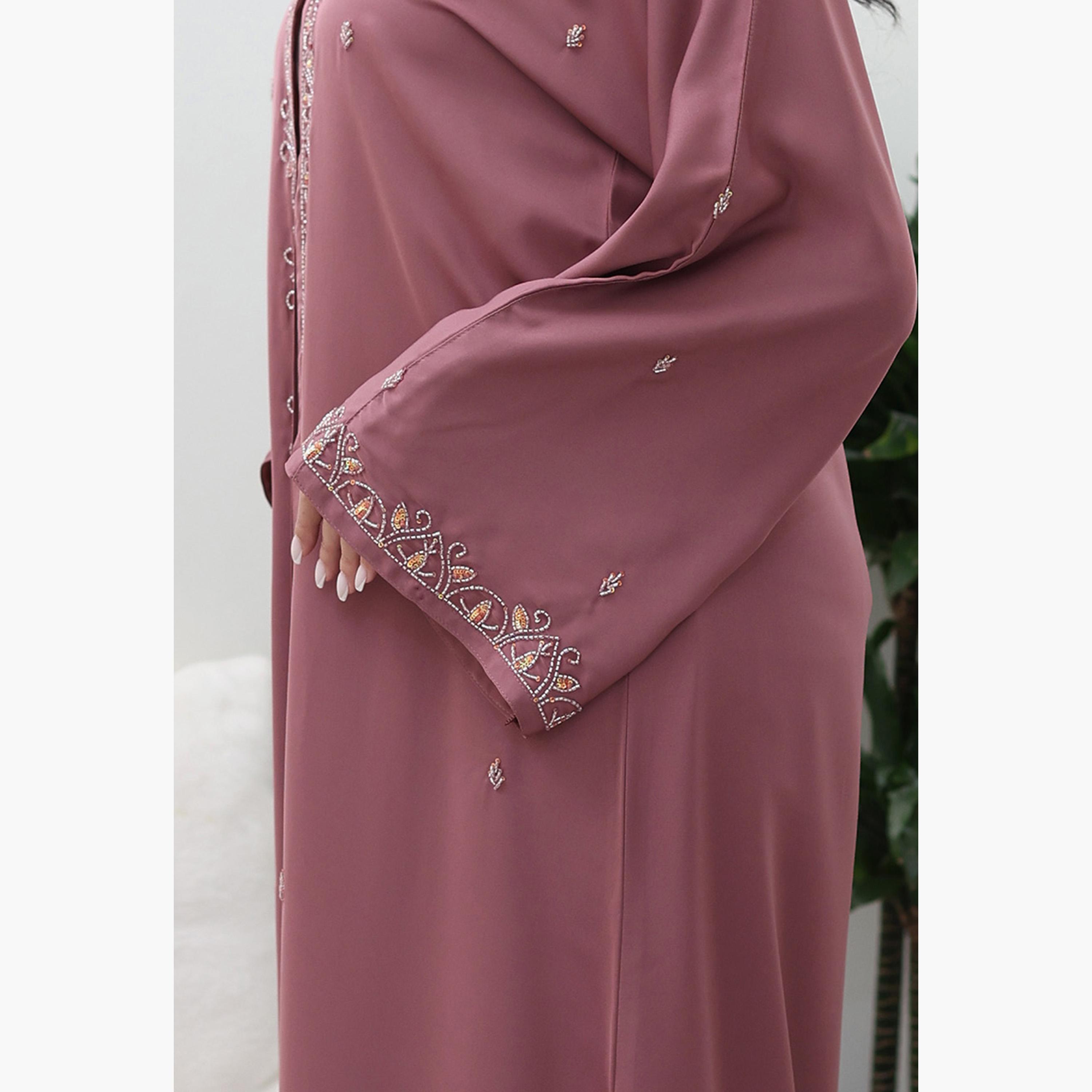 Nukhbaa Beaded Flared Sleeves Nida Women's Evening Abaya-women-arabicclothing-abayas-image-3