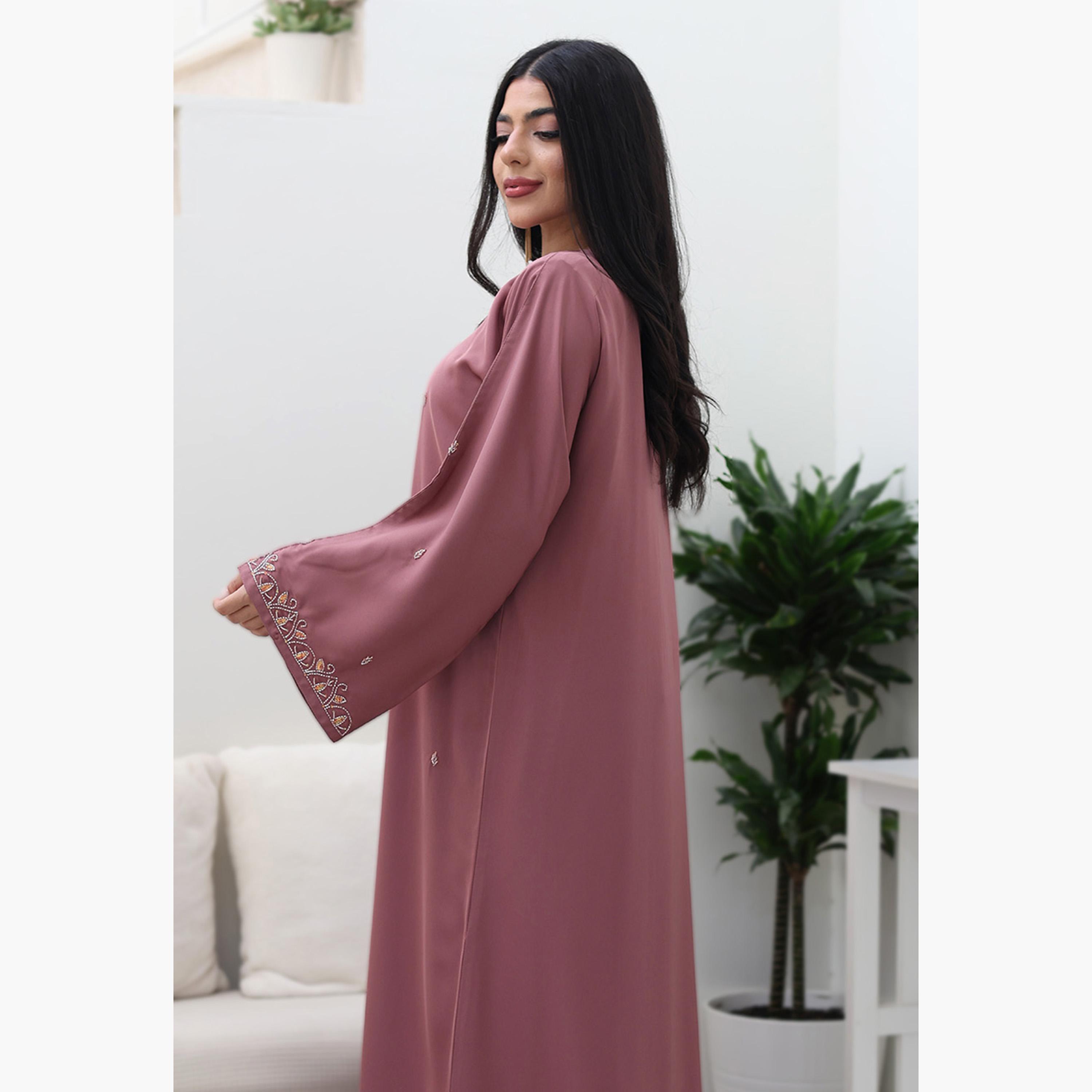 Nukhbaa Beaded Flared Sleeves Nida Women's Evening Abaya-women-arabicclothing-abayas-image-4