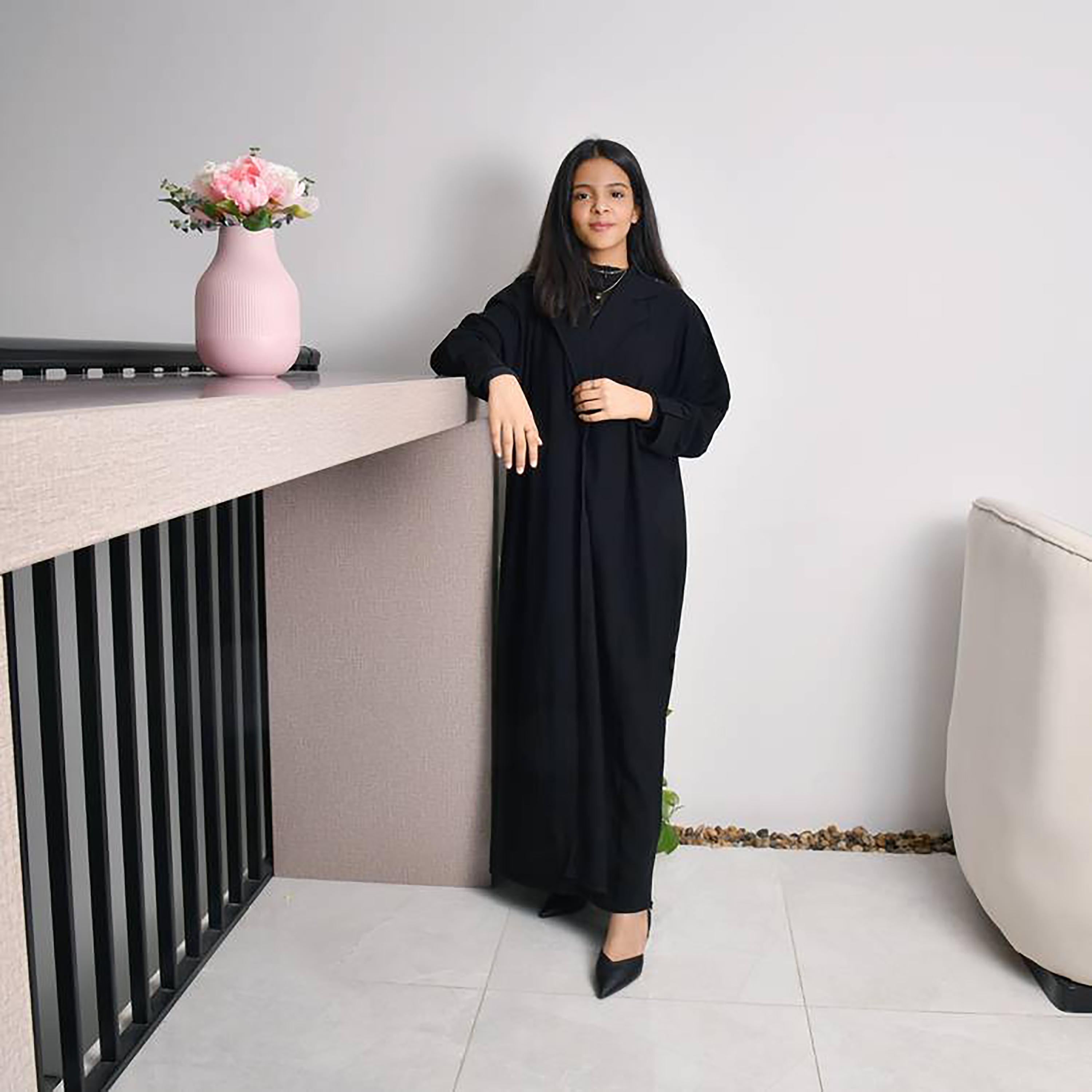 Hawraa Crepe Notched Lapel Wrap Abaya with Hijab-girls-arabicclothing-prayer-image-1