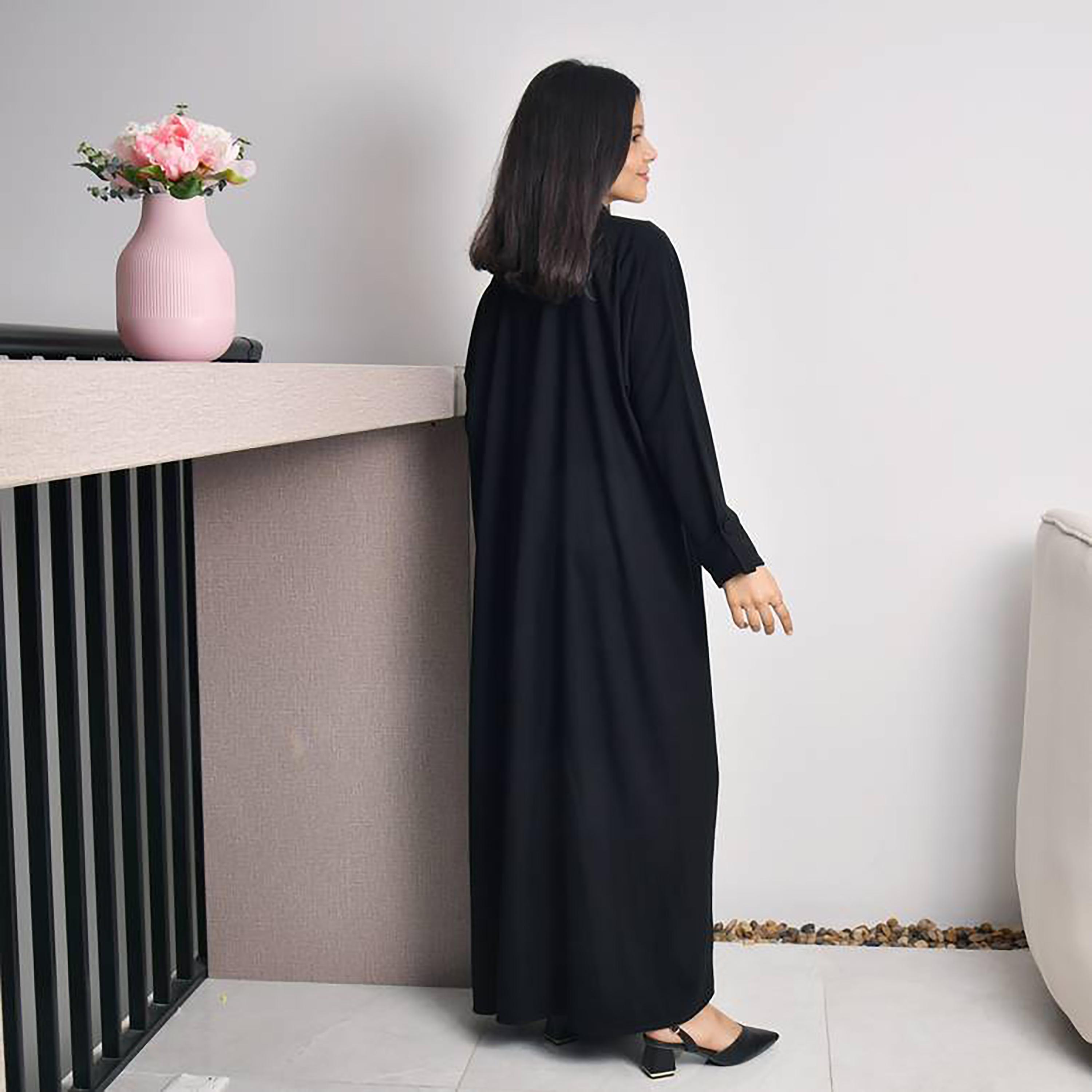 Hawraa Crepe Notched Lapel Wrap Abaya with Hijab-girls-arabicclothing-prayer-image-5