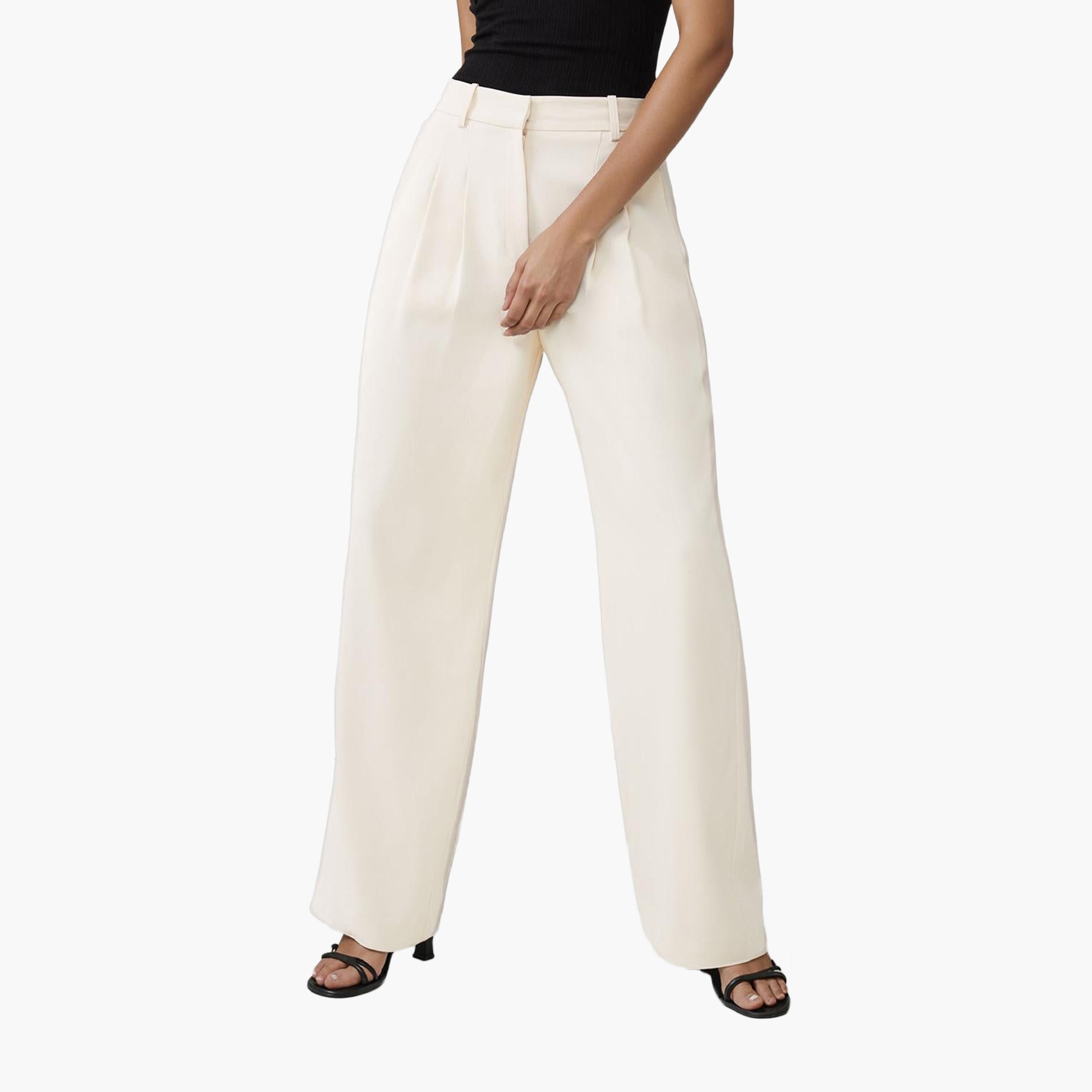 French Connection Cream Polyester Women's Trousers-women-clothing-bottoms-trousers-image-1