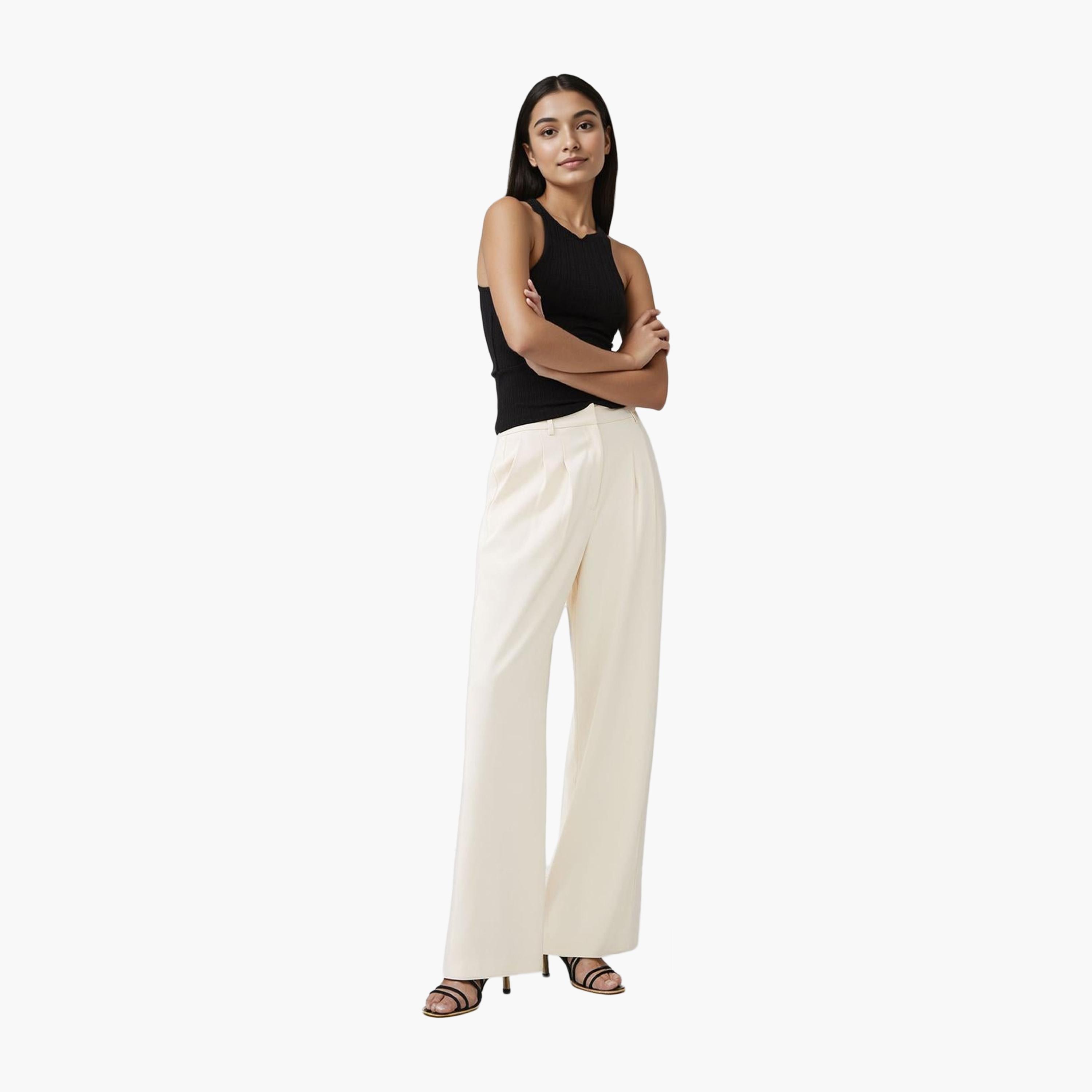 French Connection Cream Polyester Women's Trousers-women-clothing-bottoms-trousers-image-2